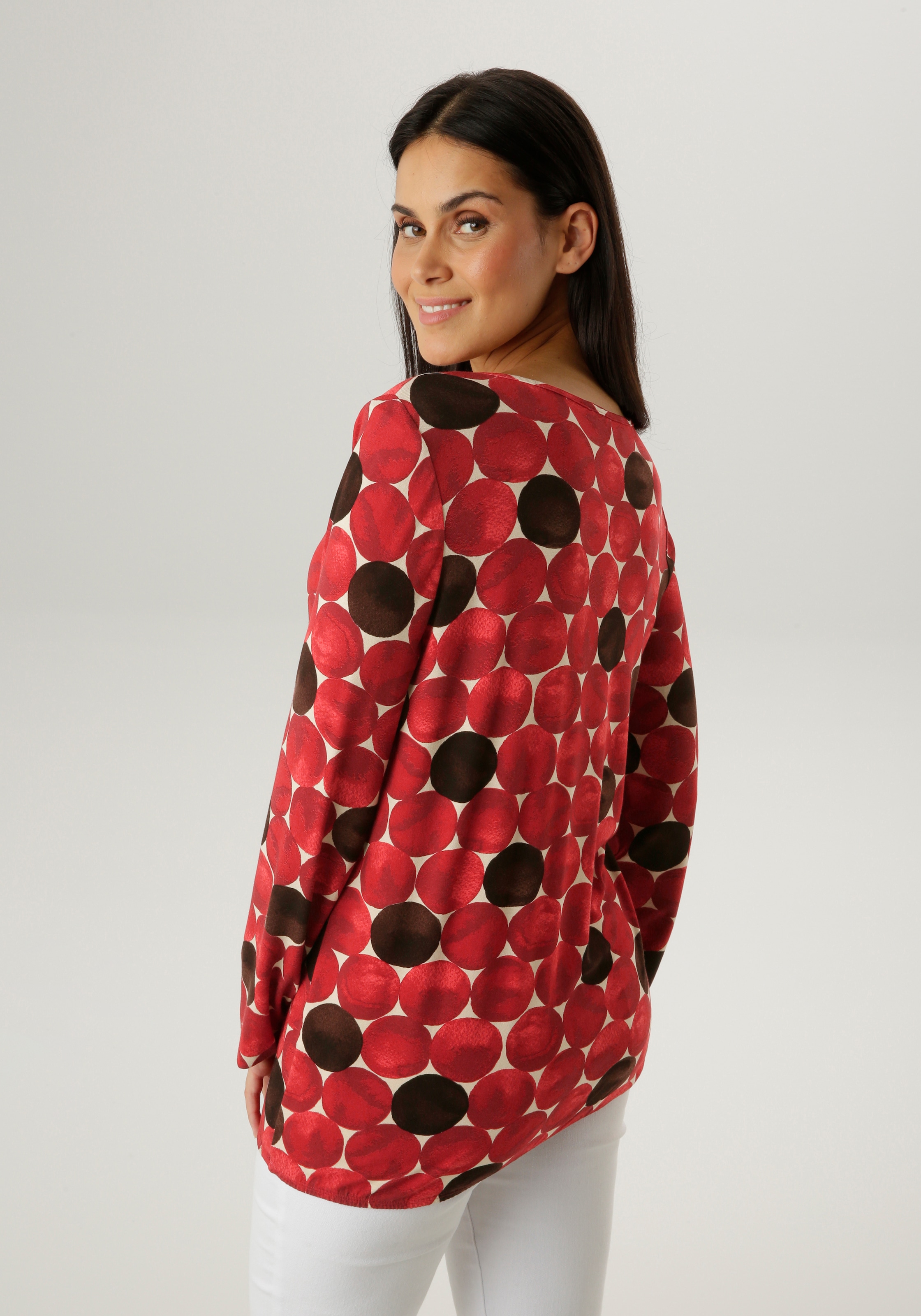 Aniston SELECTED Langarmshirt mit Cut-out und großflächigen Kreis-Druck - NEUE KOLLEKTION