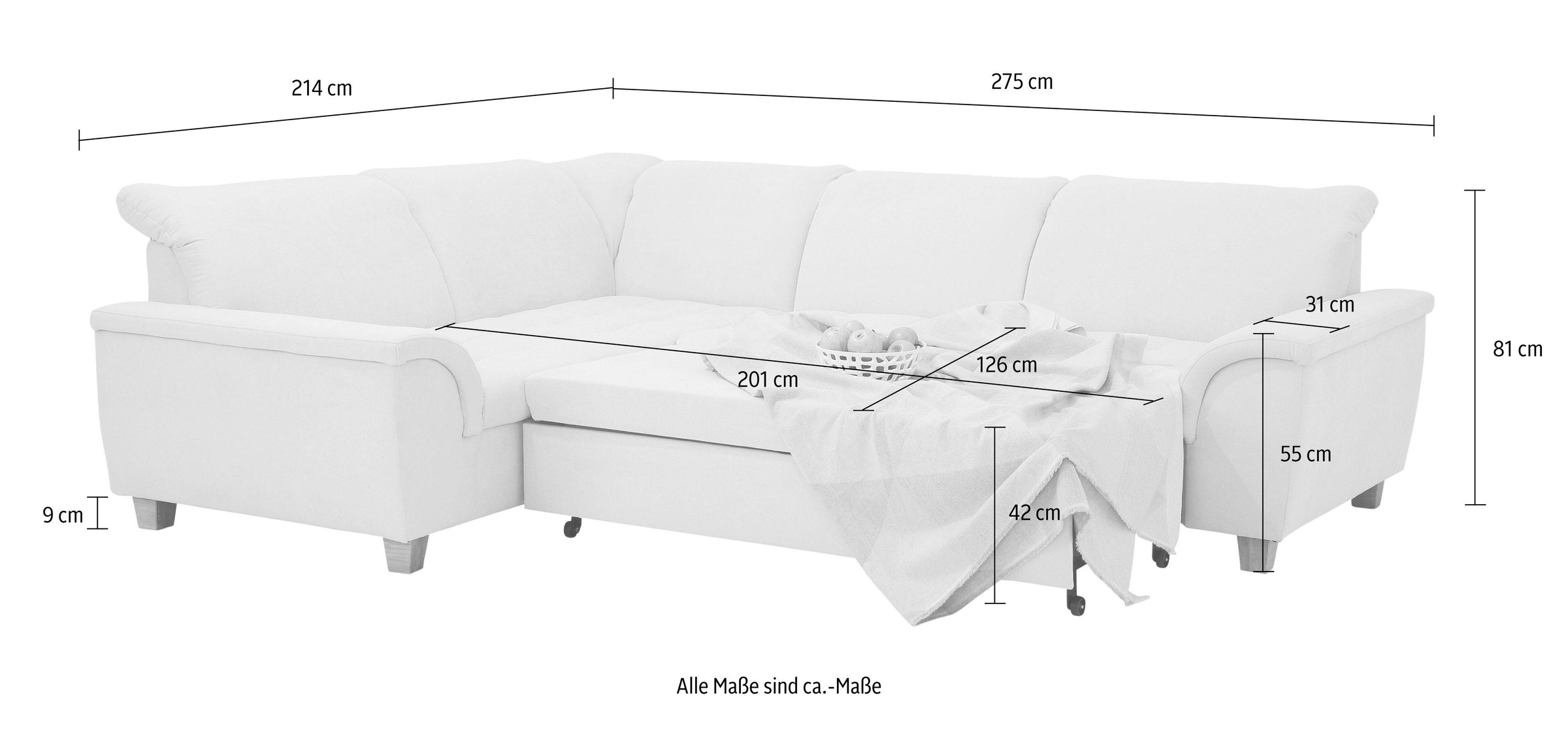 Home affaire Ecksofa »Lyla L-Form«, wahlweise mit Rückenfunktion und Bettfu günstig online kaufen
