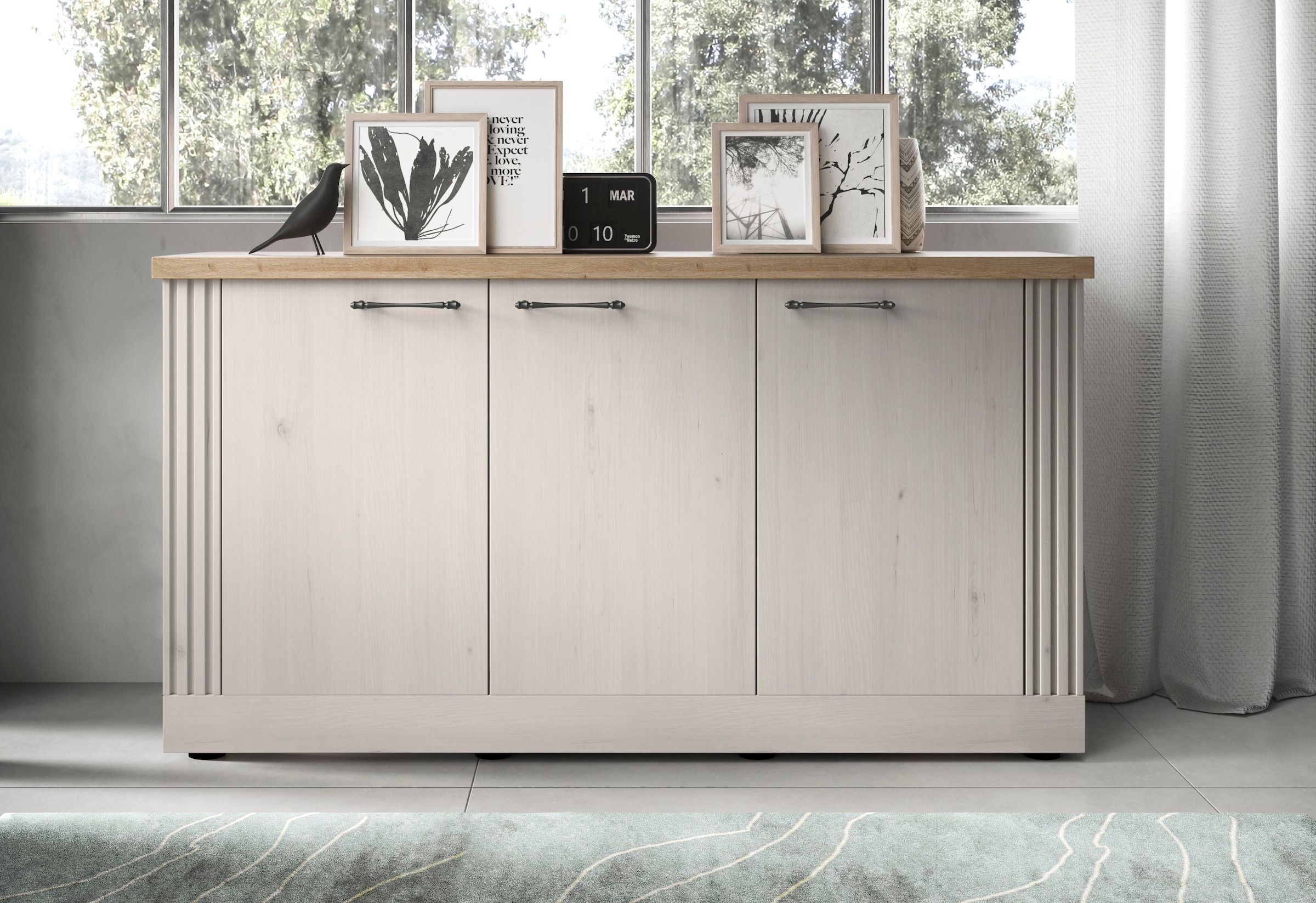 Home affaire Sideboard »Country Breite 164 cm, Kommode mit 3 Türen, Anrichte im«, Landhausstil, viel Stauraum, mit Metallgriffe, MDF Rahmen