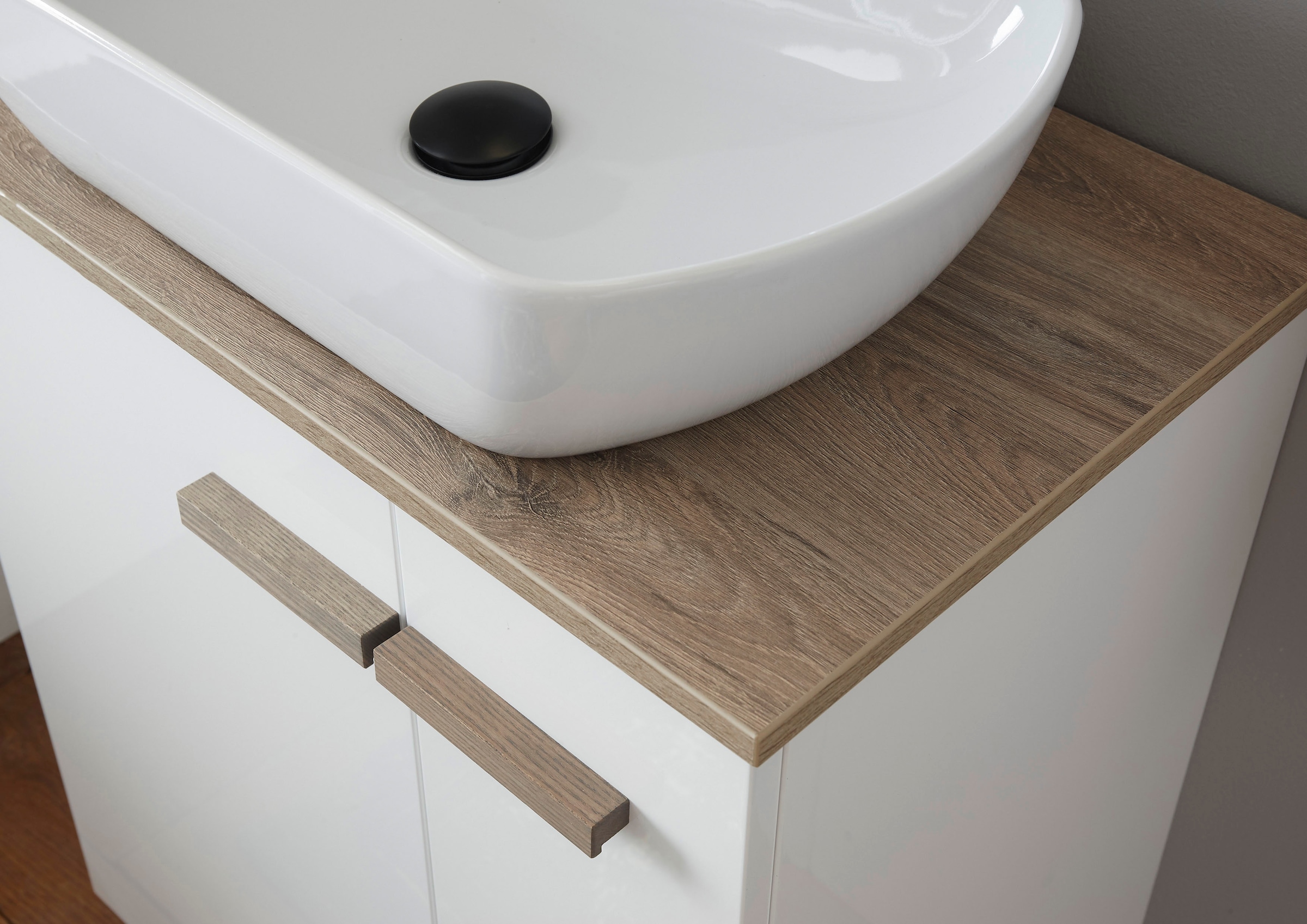 Places of Style Badmöbel-Set »SOLiD, Badmöbel-Set, Bad im modernen Design, 3-teiliges Badezimmer«, (Set, 3 St.), Waschtisch mit Waschbecken, Midischrank, Breite 130 cm