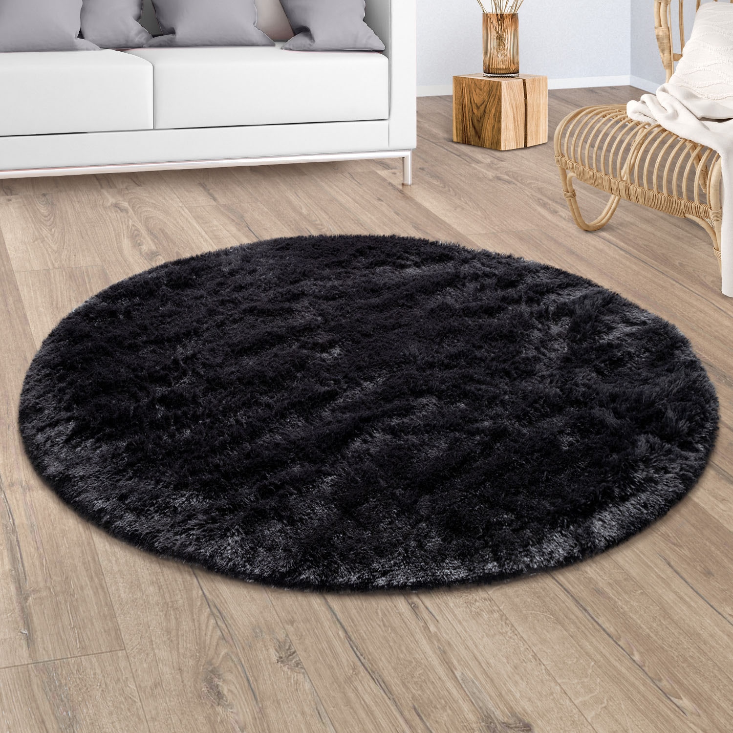 Paco Home Hochflor-Teppich »Silky 591«, rund, 37 mm Höhe, Uni Farben, beson günstig online kaufen