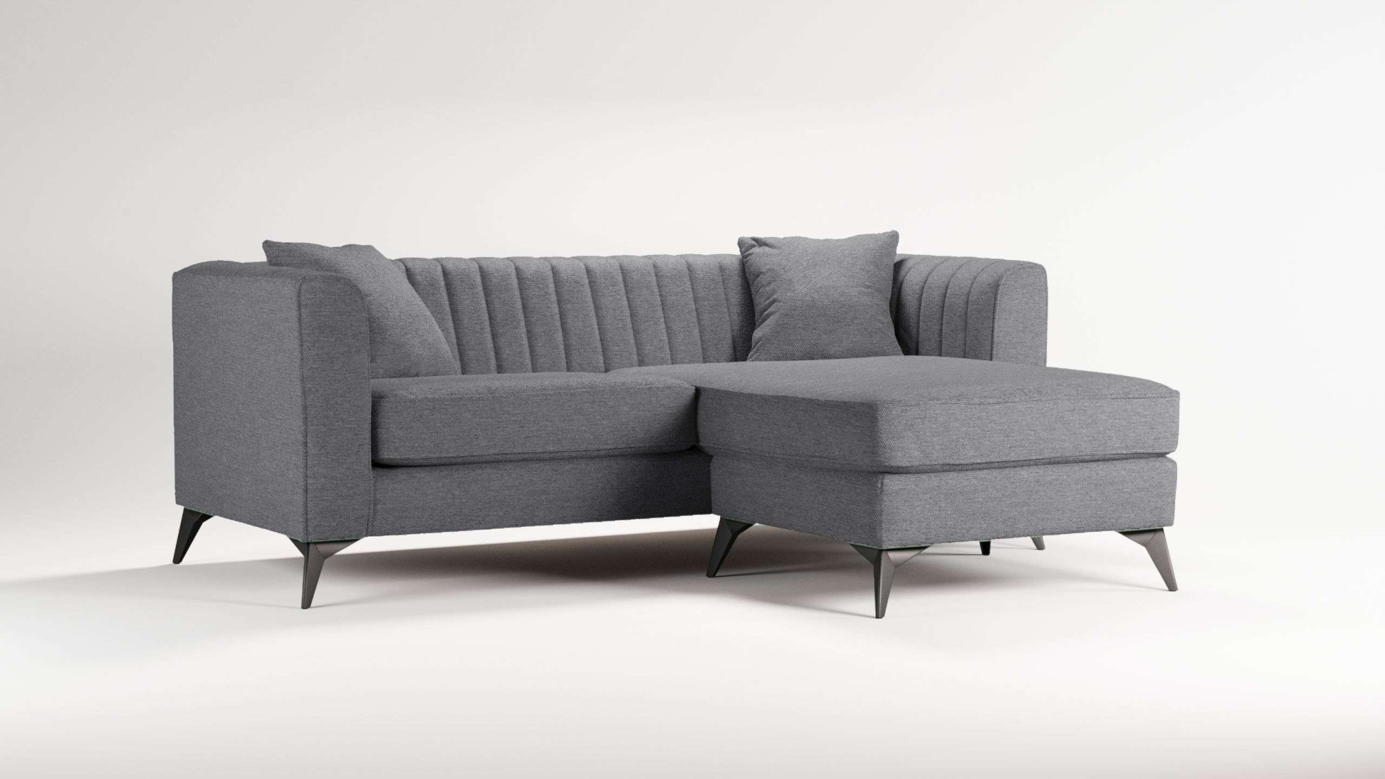 Places of Style Ecksofa »MATTHEW L-Form ideal für kleine Räume, Maße B/T/H: 201/162/74 cm«, elegantes Designsofa, feine Steppung im Rücken, incl. Zierkissen
