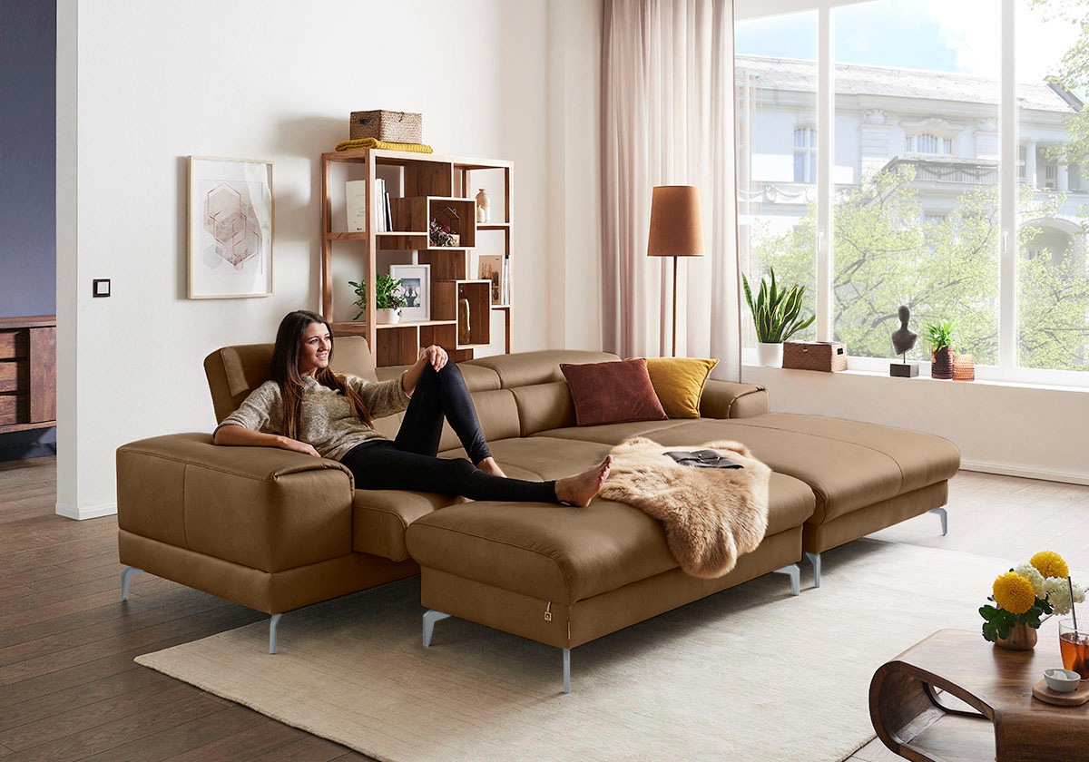W.SCHILLIG Polsterhocker »piedroo, Designsofa mit tollem Sitzkomfort, bequem, L-Form«, Füße in Silber matt