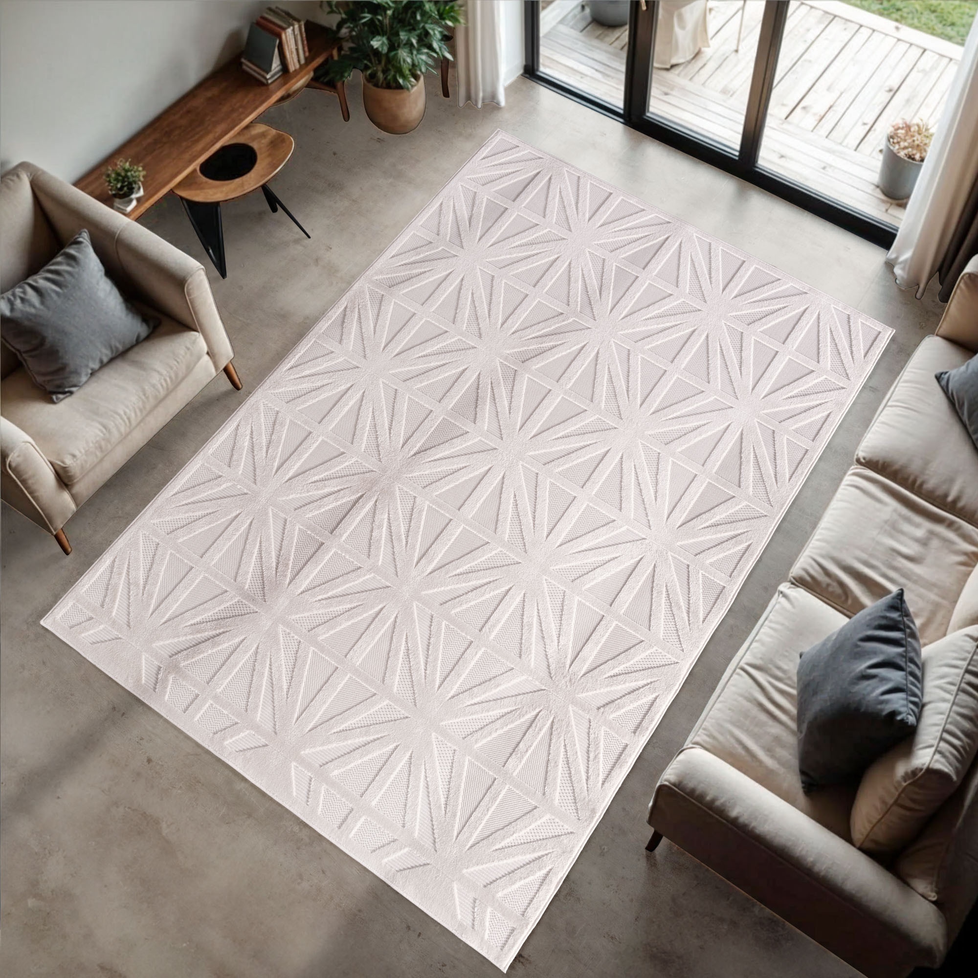Ayyildiz Teppiche Teppich »DOHA 1655«, rechteckig, 4 mm Höhe, Läufer, 3D Hoch-Tief-Effekt, weicher Kurzflor, In- und Outdoor