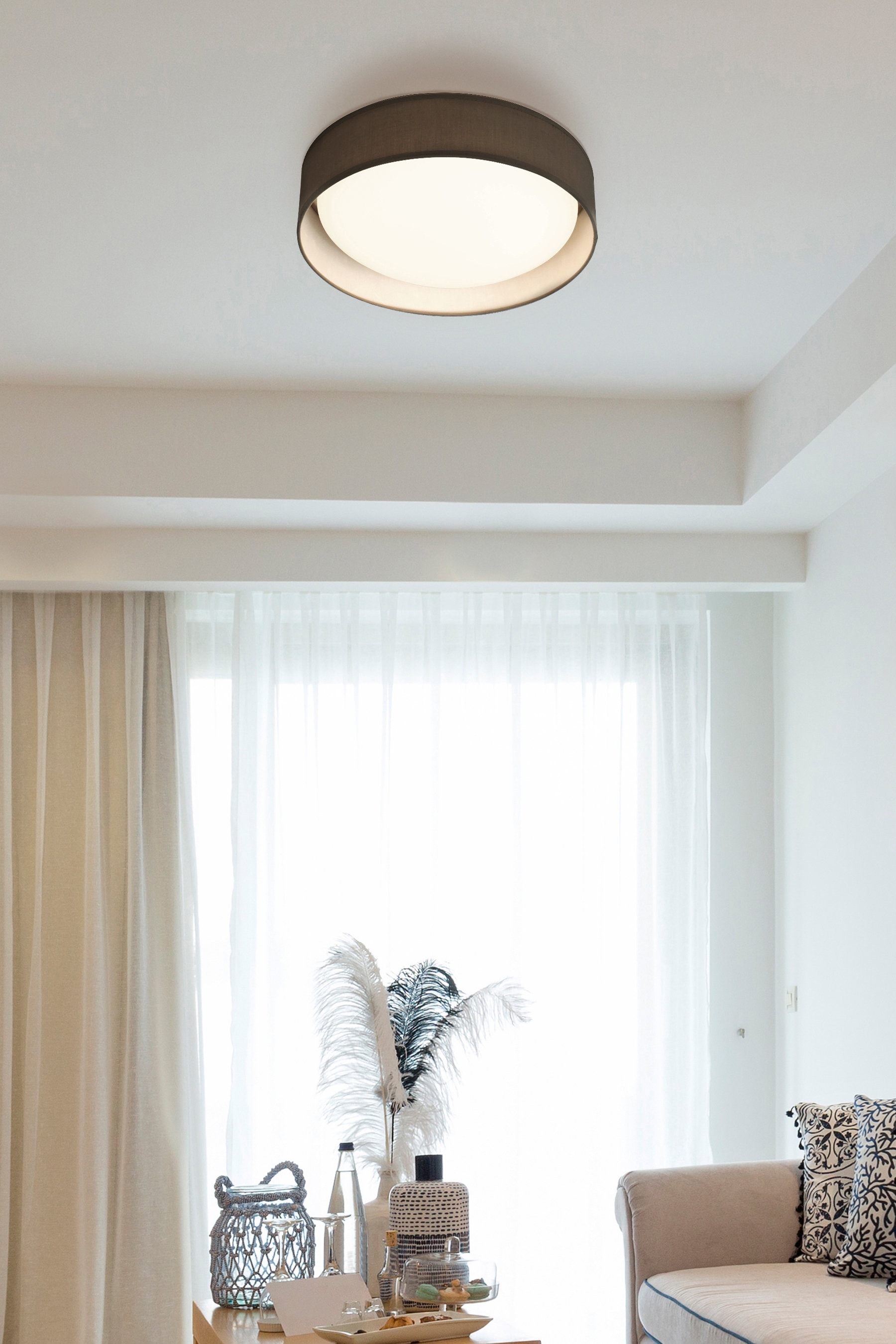 Searchlight Deckenleuchte »Gianna Flush - Grauer Stoff & Acryldiffusor« LED-Modul 1 Stk.