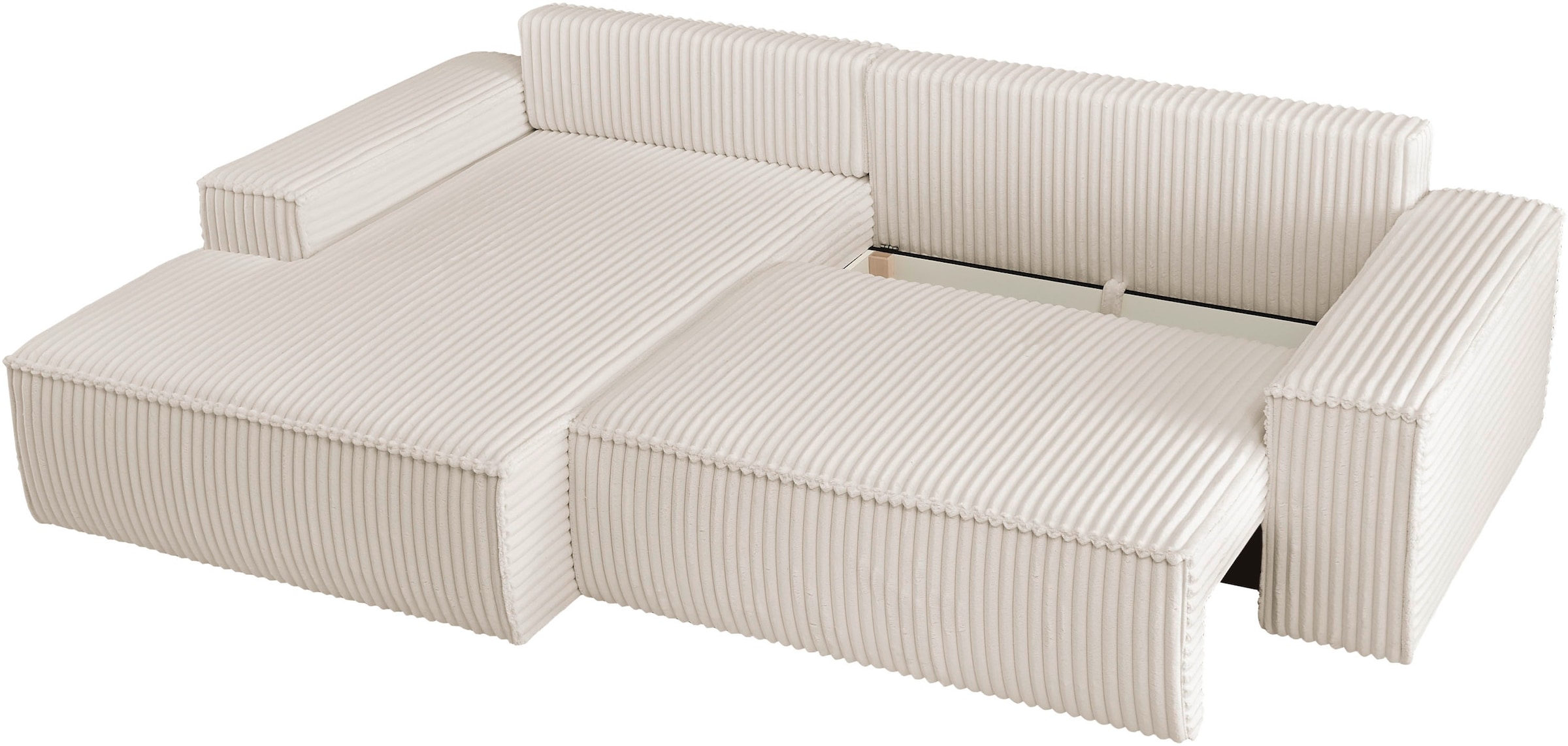 andas Ecksofa »Finnley Schlafsofa 267 cm in Bouclé, Struktur fein u. Cord, L-Form,«, Schlaffunktion m. Bettkasten (136/210 cm), Bouclé, Struktur und Cord