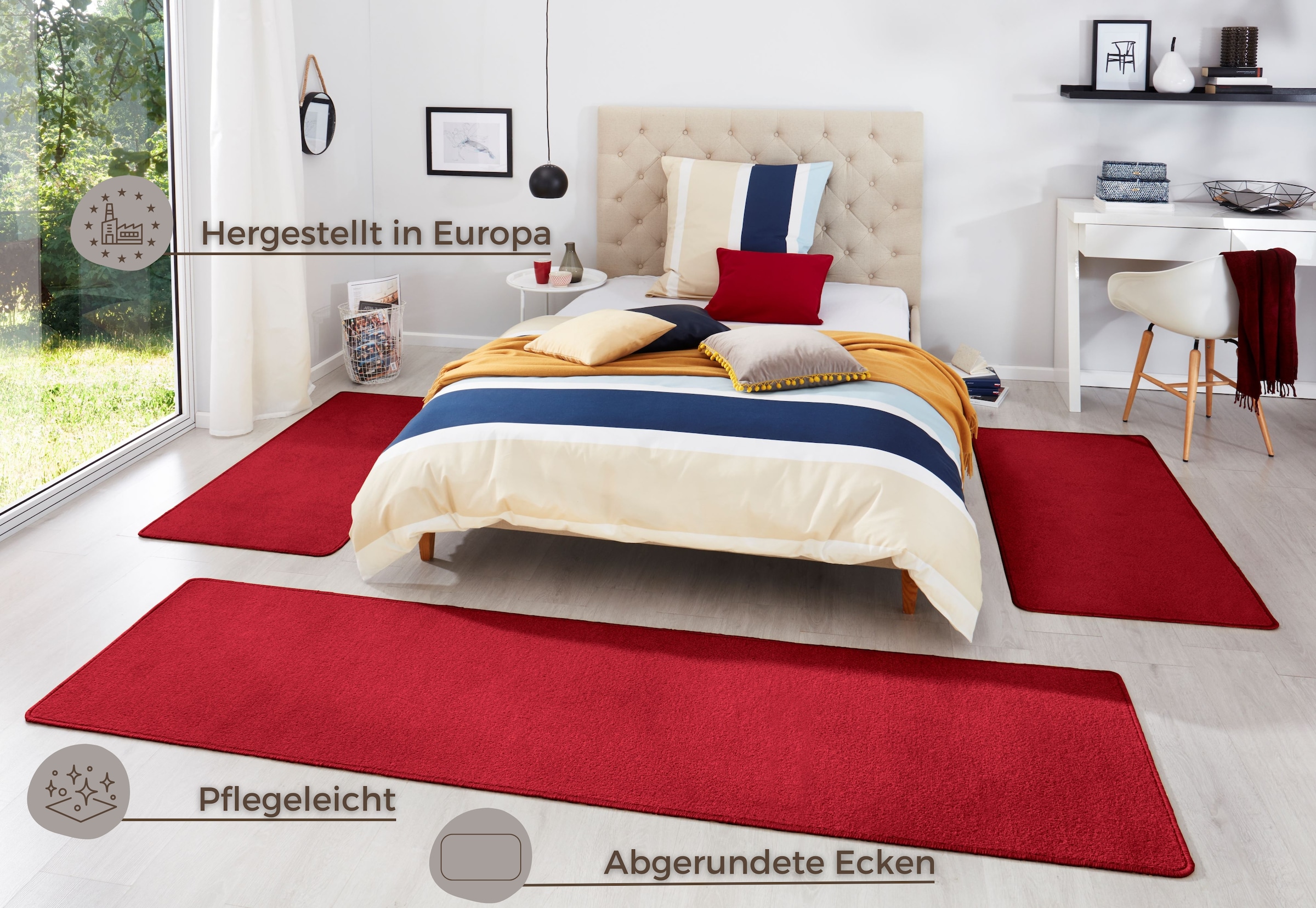 HANSE Home Bettumrandung »Fancy«, (3 tlg.), Unifarben, Bettvorleger, 3-teiliges Läufer-Set fürs Schlafzimmer