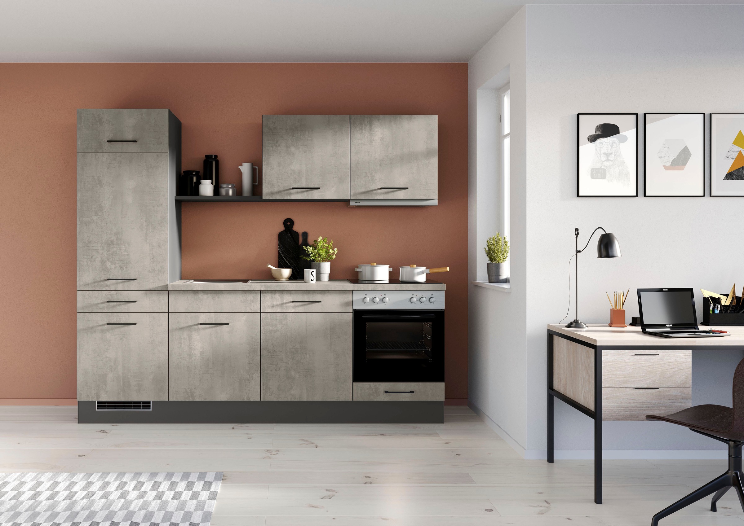 IMPULS KÜCHEN Küche »"Porto", Ausrichtung wählbar, Schubkästen mit Soft-Close,«, vormontiert, wahlweise mit E-Geräten, mit Vollauszug, Breite 240 cm
