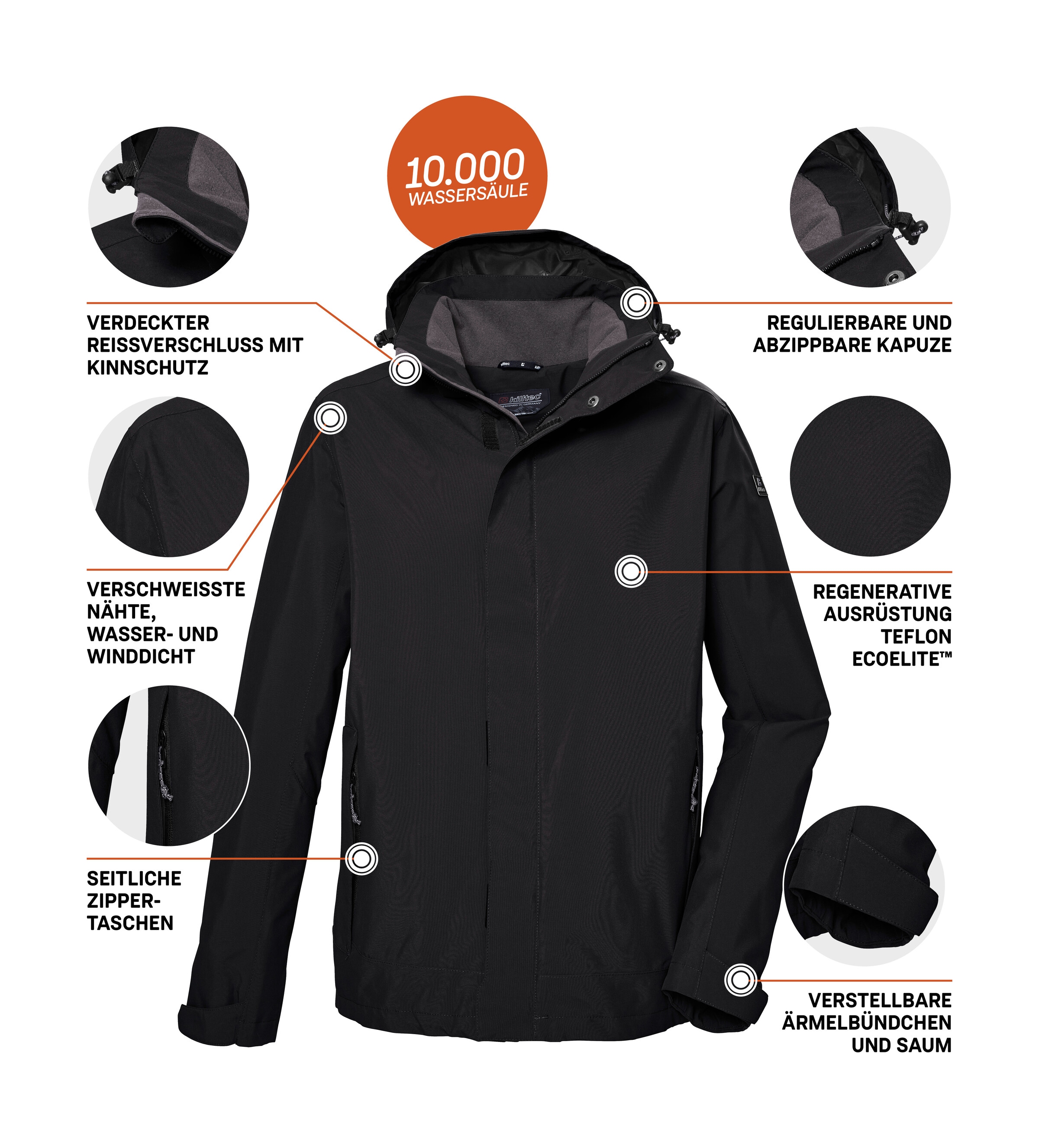 Killtec Funktionsjacke »KOS 87 MN JCKT« Wasser- und winddicht, atmungsaktiv, abnehmbare Kapuze