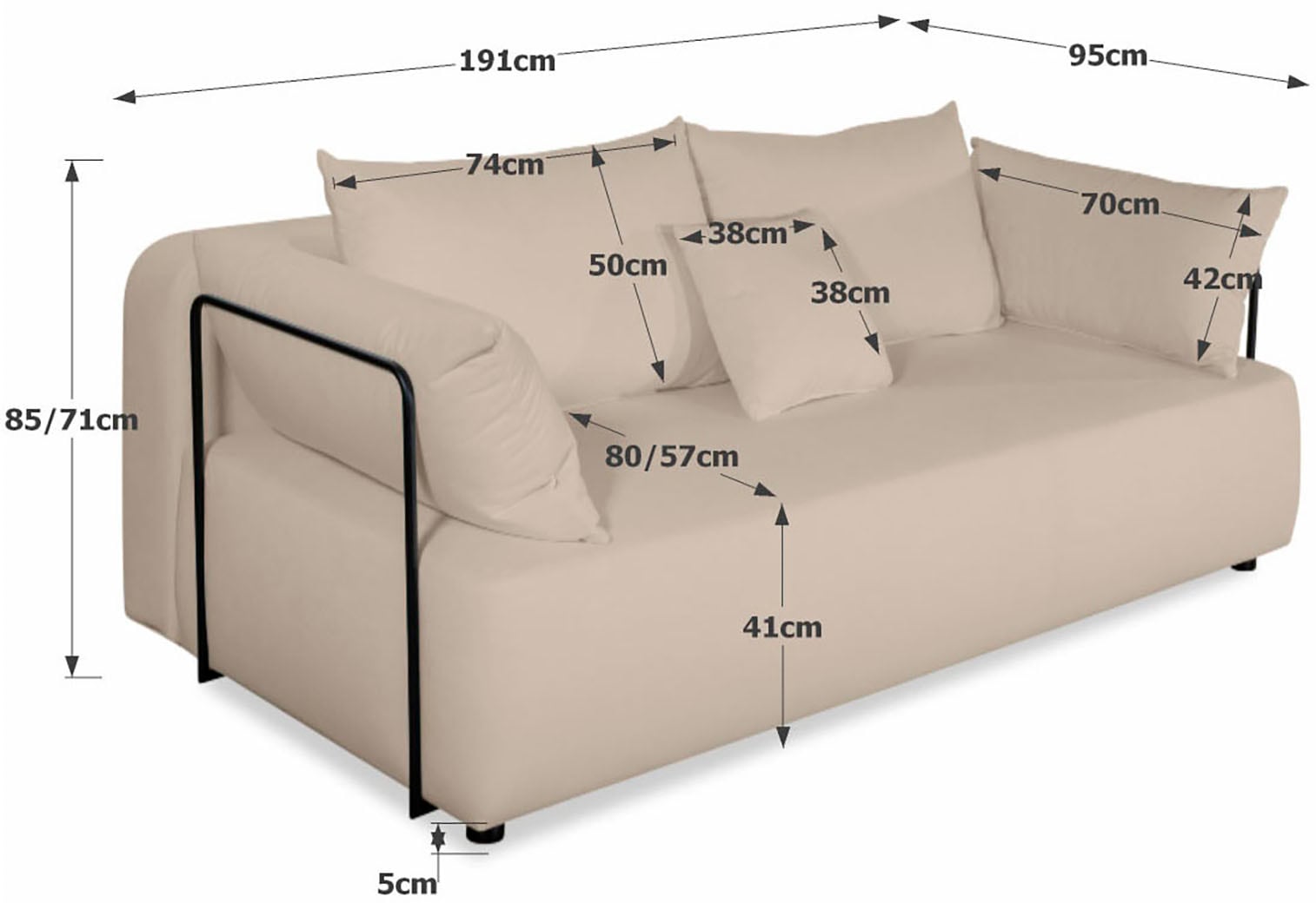 COLLECTION AB Schlafsofa »Maria« Bettfunktion,Bettkasten,Bonnelfederkern,Moderne Armlehnen aus Metall
