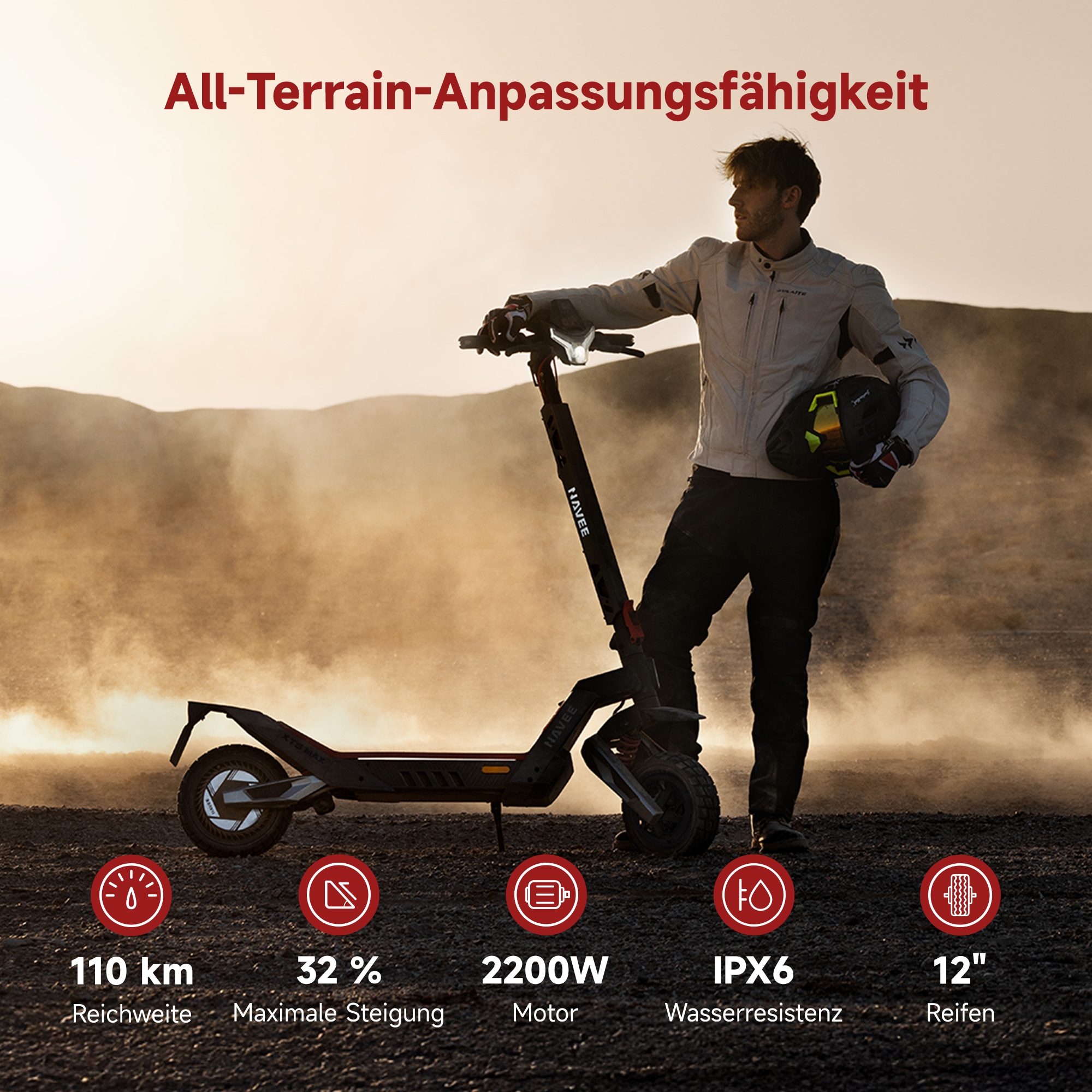 NAVEE E-Scooter »XT5 Max Electric Scooter« 20 km/h 110 km TCS, Bluetooth‑Entsperrung, BMS, Find My, 12" Offroad‑Reifen