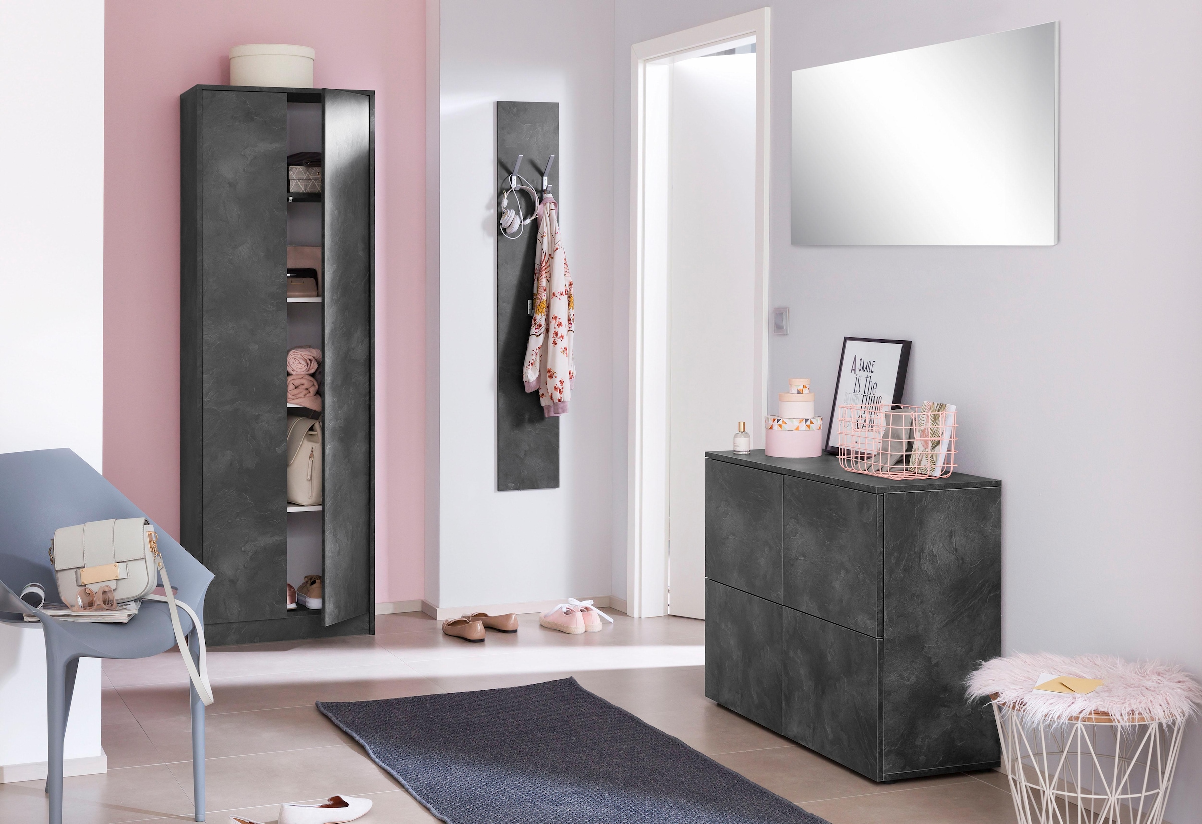 borchardt Möbel Kommode »Rova«, Breite 93 cm, 4-türig, Kommode mit viel Stauraum, schieferfarben