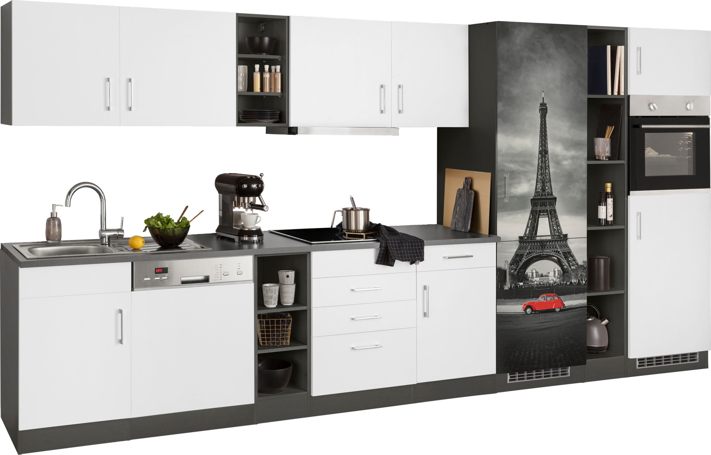 HELD MÖBEL Küchenzeile »Paris«, mit E-Geräten, Breite 400 cm, mit großer Kühl-Gefrierkombination