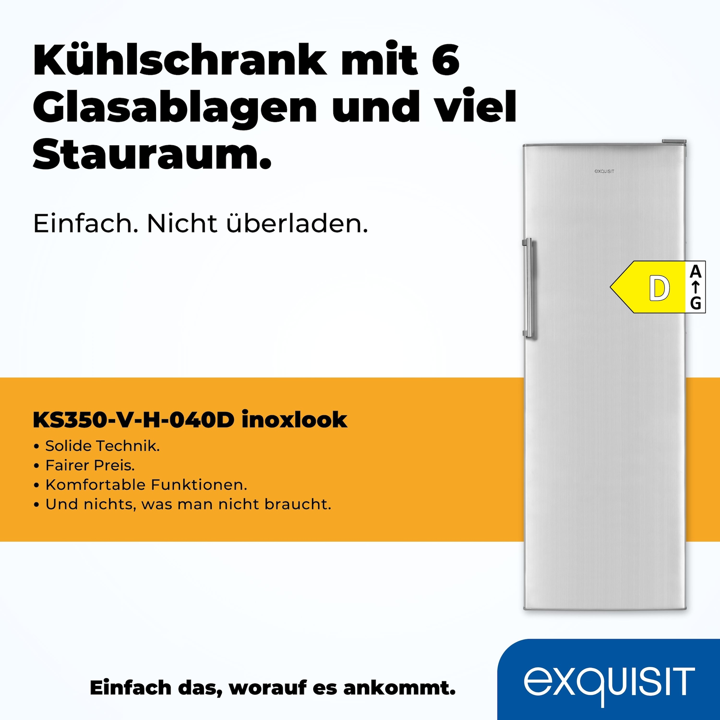 exquisit Vollraumkühlschrank »KS350-V-H-040D inoxlook«