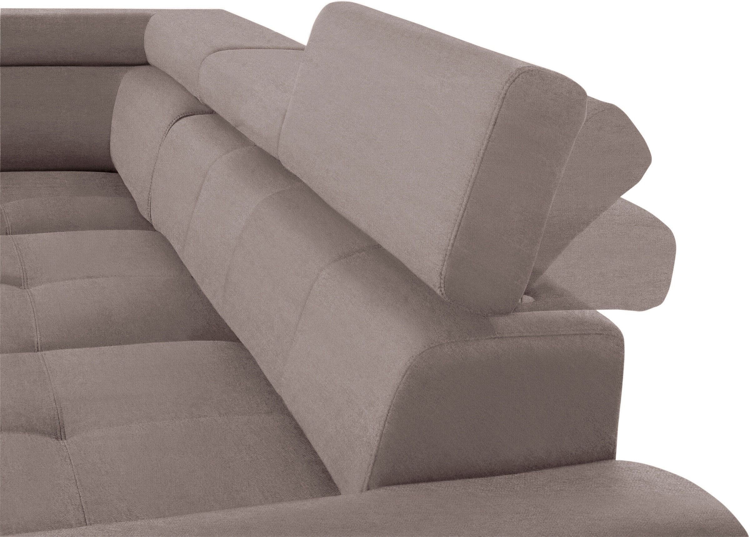 exxpo - sofa fashion Ecksofa »Enya, aufwendige Detailverarbeitung, hoher Sitzkomfort, bequem, L-Form«, mit Kopfteilverstellung, wahlweise Bettfunktion u. Bettkasten