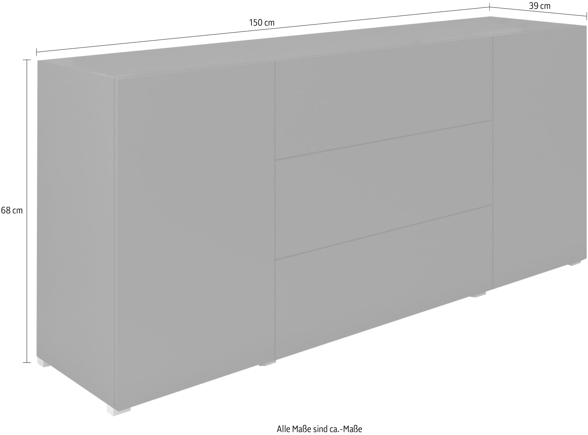 INOSIGN Sideboard »BERLIN«, Moderne grifflose Kommode Breite 150 cm, 4 Schubkästen/ 2 Türen