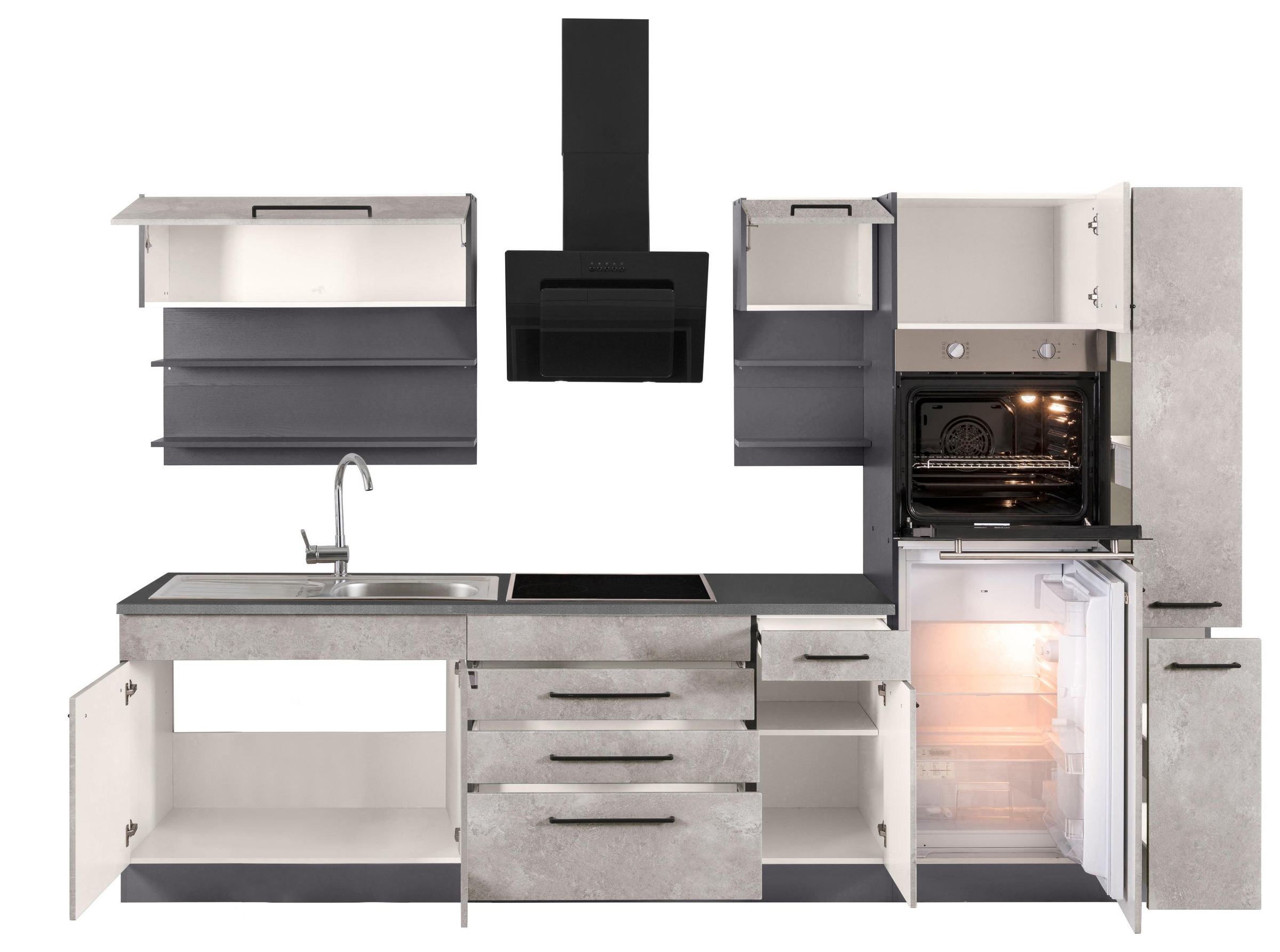 KOCHSTATION Küchenzeile »KS-Tulsa«, ohne E-Geräte, Breite 290 cm, schwarze Metallgriffe, MDF Fronten