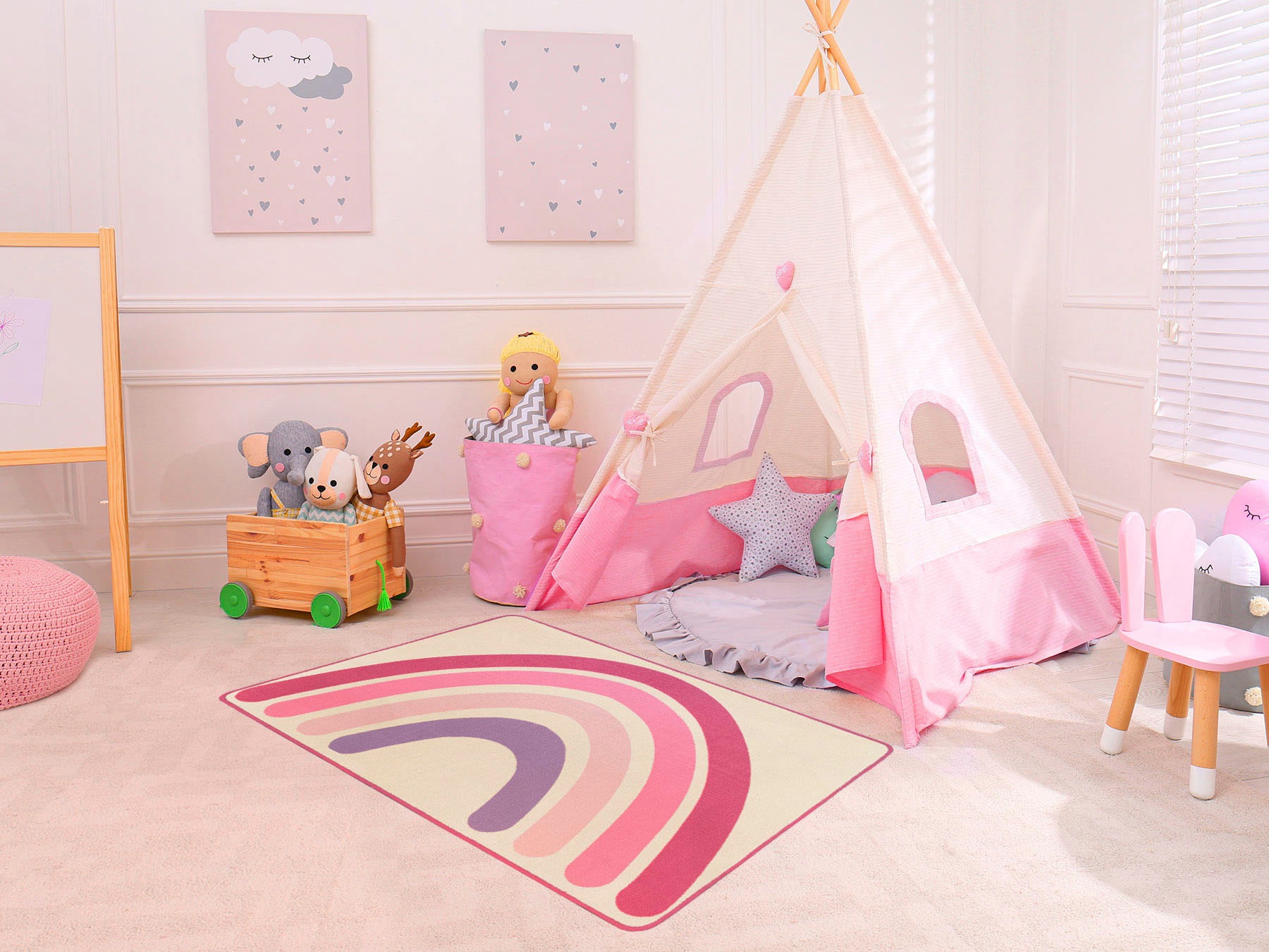 Primaflor-Ideen in Textil Kinderteppich »RAINBOW«, rechteckig, 5 mm Höhe, Kurzflor, Motiv Regenbogen, Kinderzimmer
