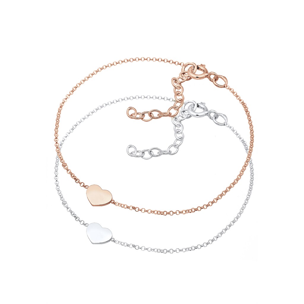 Elli Armband Set »Herz Paar Freundschaft Bi-Color 925er Silber«