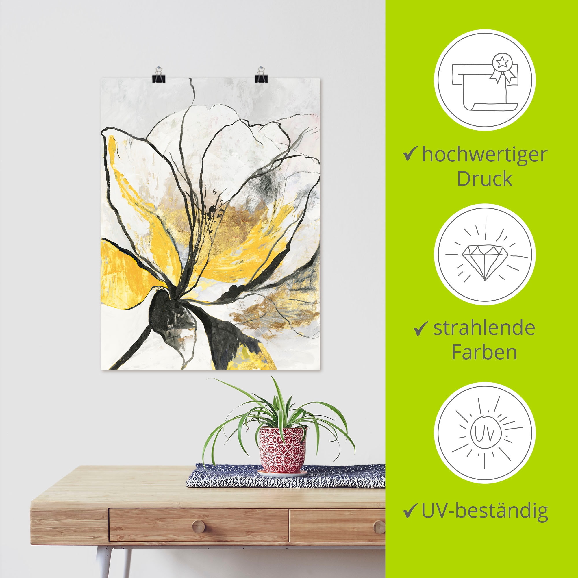 Artland Wandbild »Umrissenes Blumenmuster I gelbe Version«, Blumenbilder, (1 St.), als Alubild, Outdoorbild, Leinwandbild, Poster, Wandaufkleber