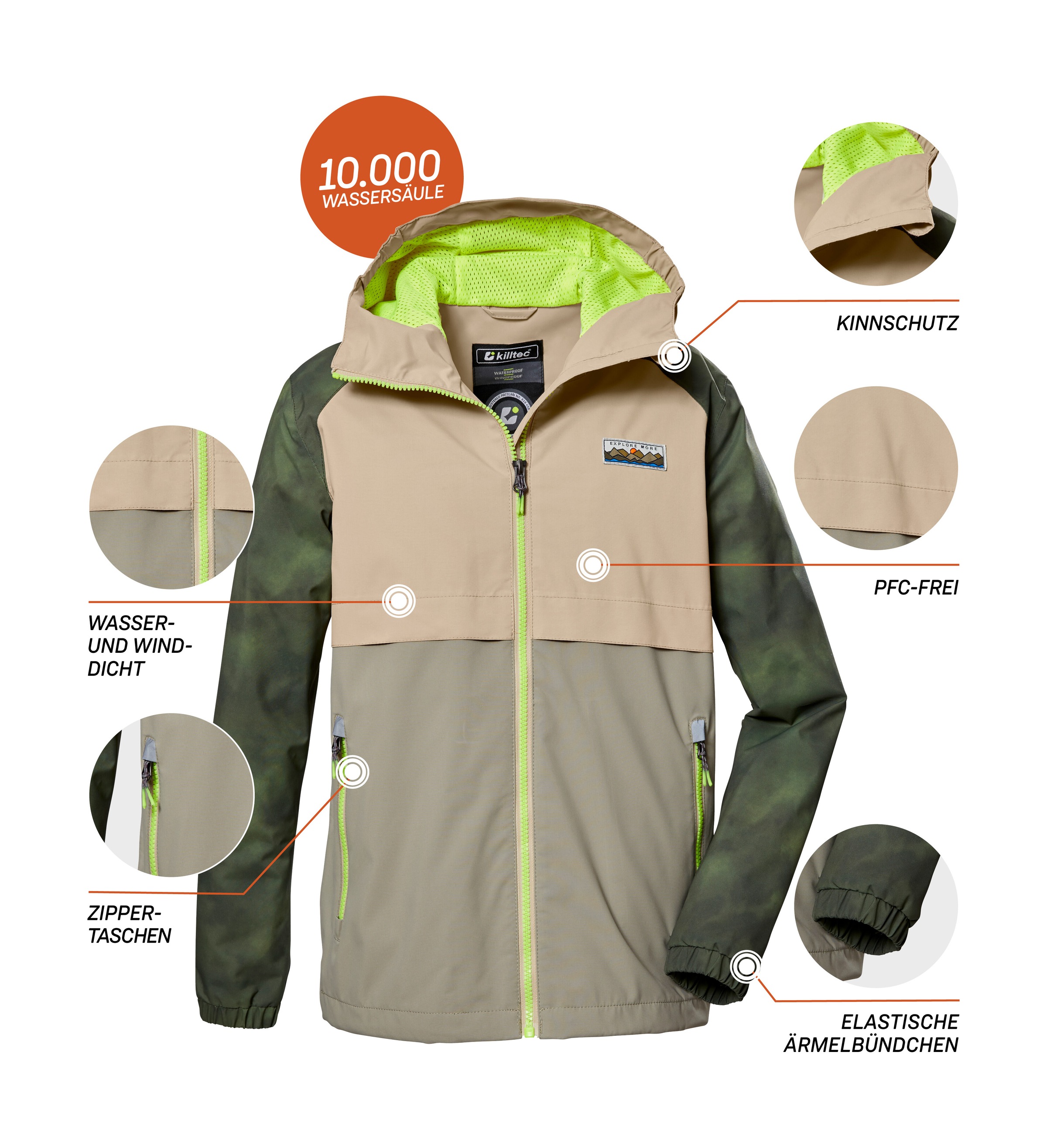 Killtec Outdoorjacke »KOS 280 BYS JCKT«, Wasserdichte Jungenjacke, verstellbare Kapuze, Colourblock Design