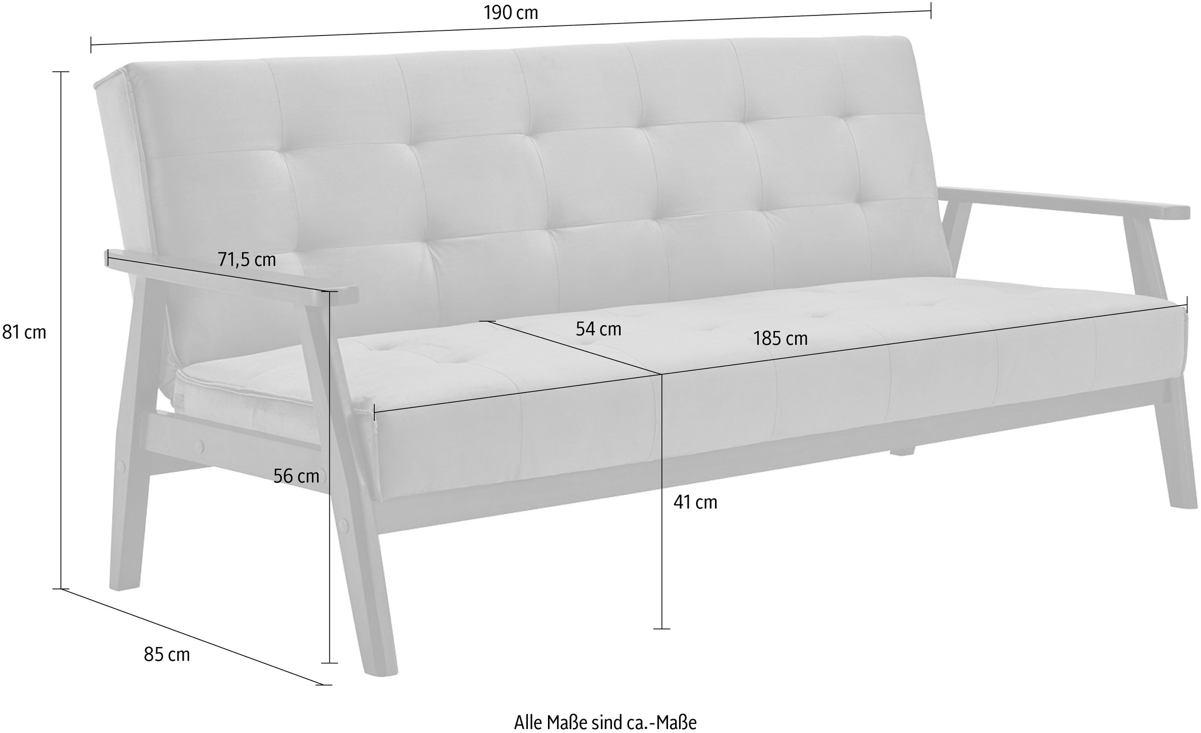 SalesFever Schlafsofa »Skagen, Sofa, 3-Sitzer«, mit Holzgestell, 60° Relax- und Schlaffunktion, Breite 190 cm