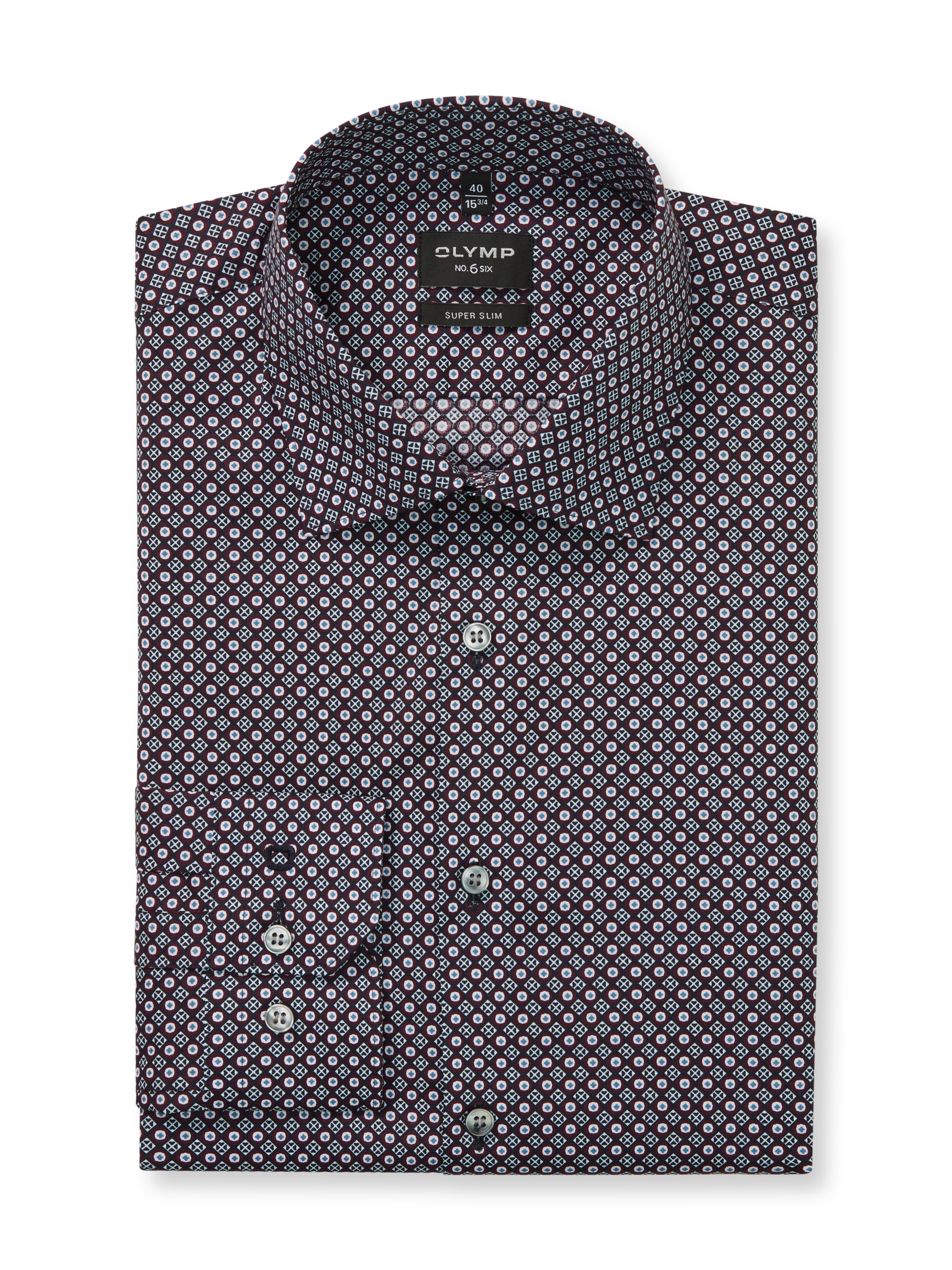 OLYMP Langarmhemd »No 6 six« super slim, gemustert, Businesshemd, Modern Kentkragen