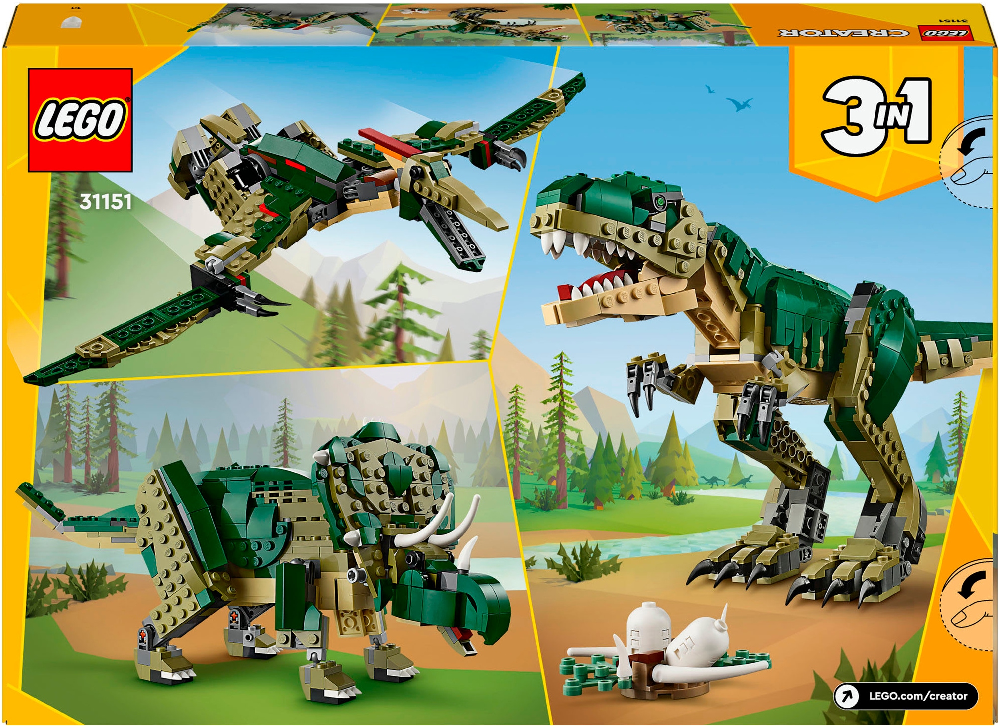 LEGO® Konstruktionsspielsteine »T.Rex (31151), LEGO Creator 3in1«, (626 St.), Made in Europe