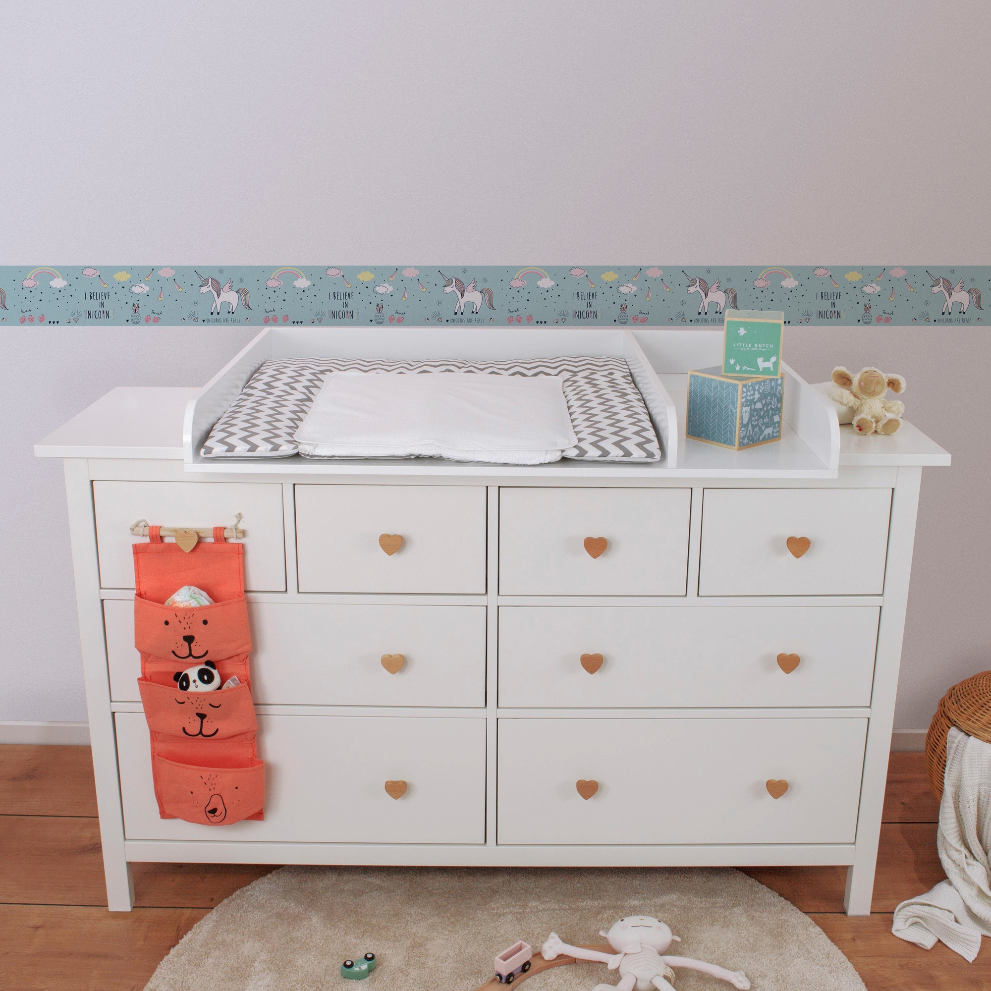 A.S. Création Bordüre »Sweet Unicorn«, Motiv-abstrakt-naturalistisch, Tapete Kinder Bordüre Selbstklebend Einhorn Türkis Borte Design Optik