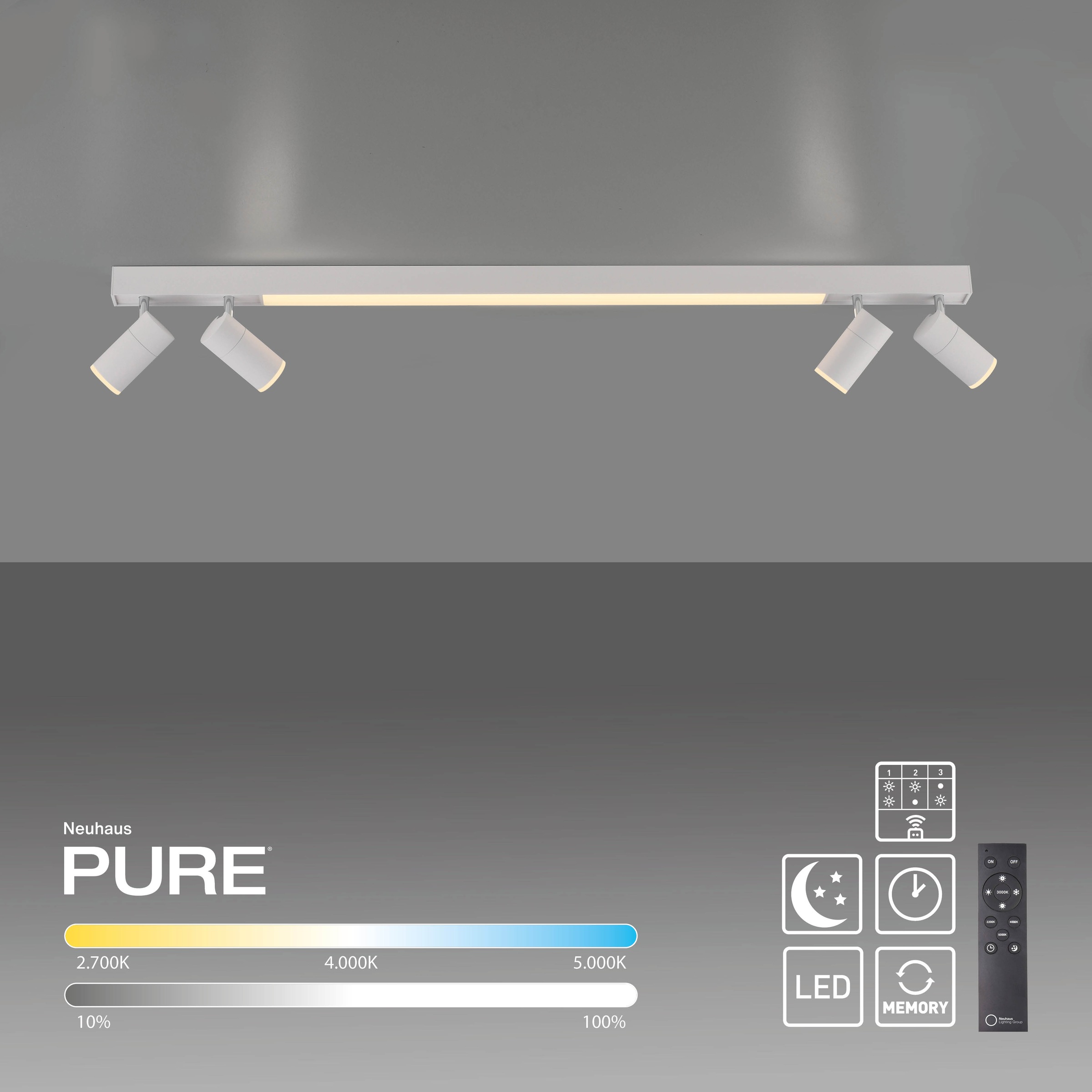 Neuhaus PURE LED Deckenleuchte »PURE Lines Spot« LED-Board 1 Stk. warmweiß - kaltweiß Spots dreh- &schwenkbar, CCT, dimmbar, Fernbedienung