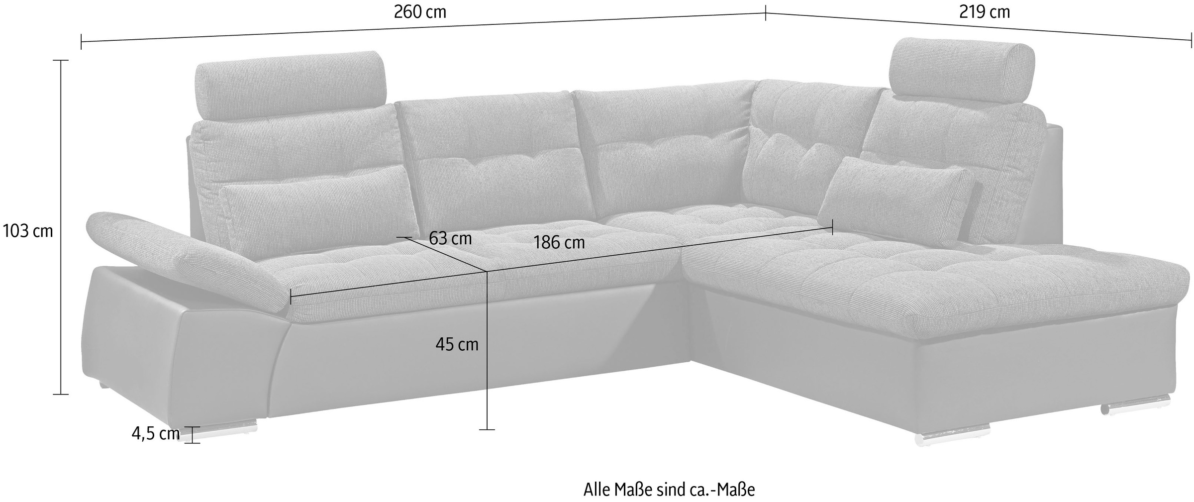 ED EXCITING DESIGN Ecksofa »Jakarta L-Form«, mit Bettfunktion, Armteilverstellung, Kopfstützen & 2 Nierenkissen