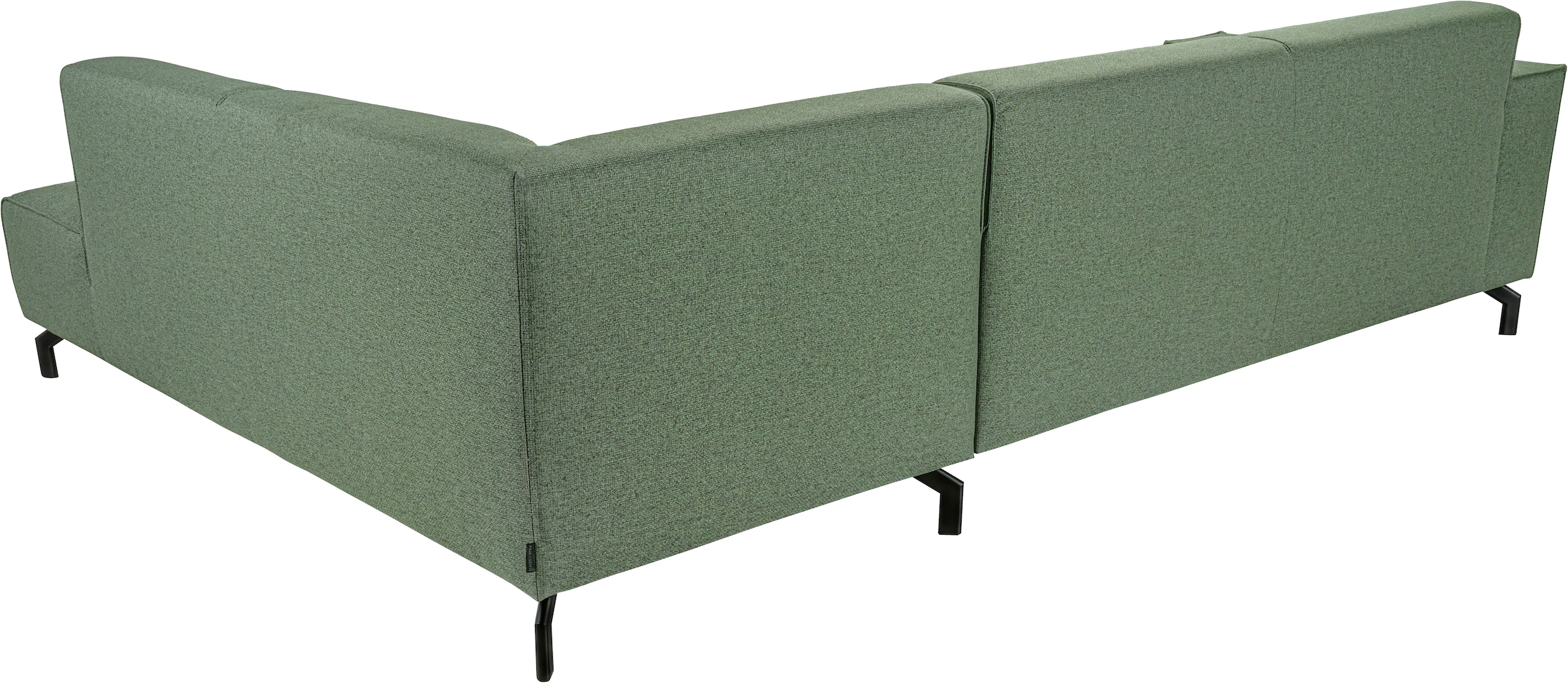 PLACES OF STYLE Ecksofa »Lorcan, Breite 275 cm, weiches Sitzgefühl« mit schwarzen Metallfüßen, Lederoptik und in weichem Strukturstoff