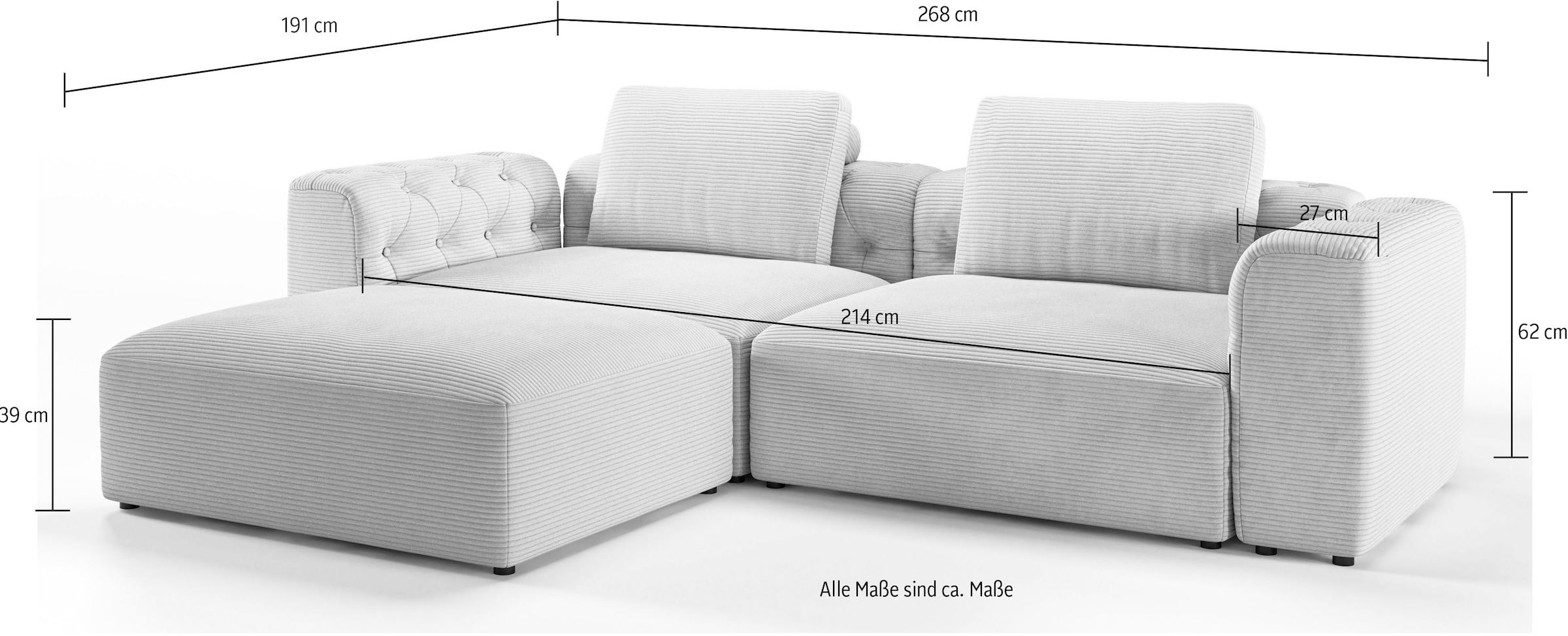 RAUM.ID Ecksofa »Cushid L-Form«, Modulset, bestehend aus 3 Teilen