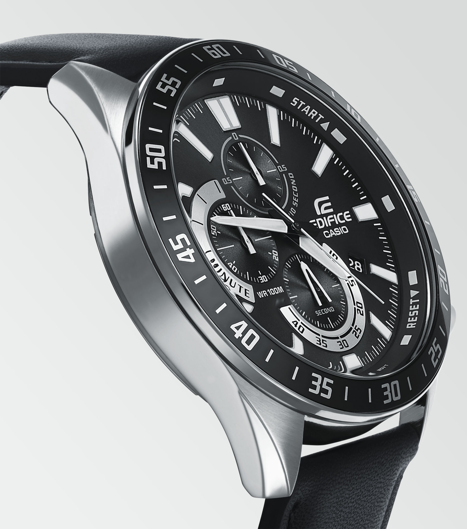 CASIO EDIFICE Chronograph, Quarzuhr, Armbanduhr, Herrenuhr, Lederarmband,Datum, Lederband