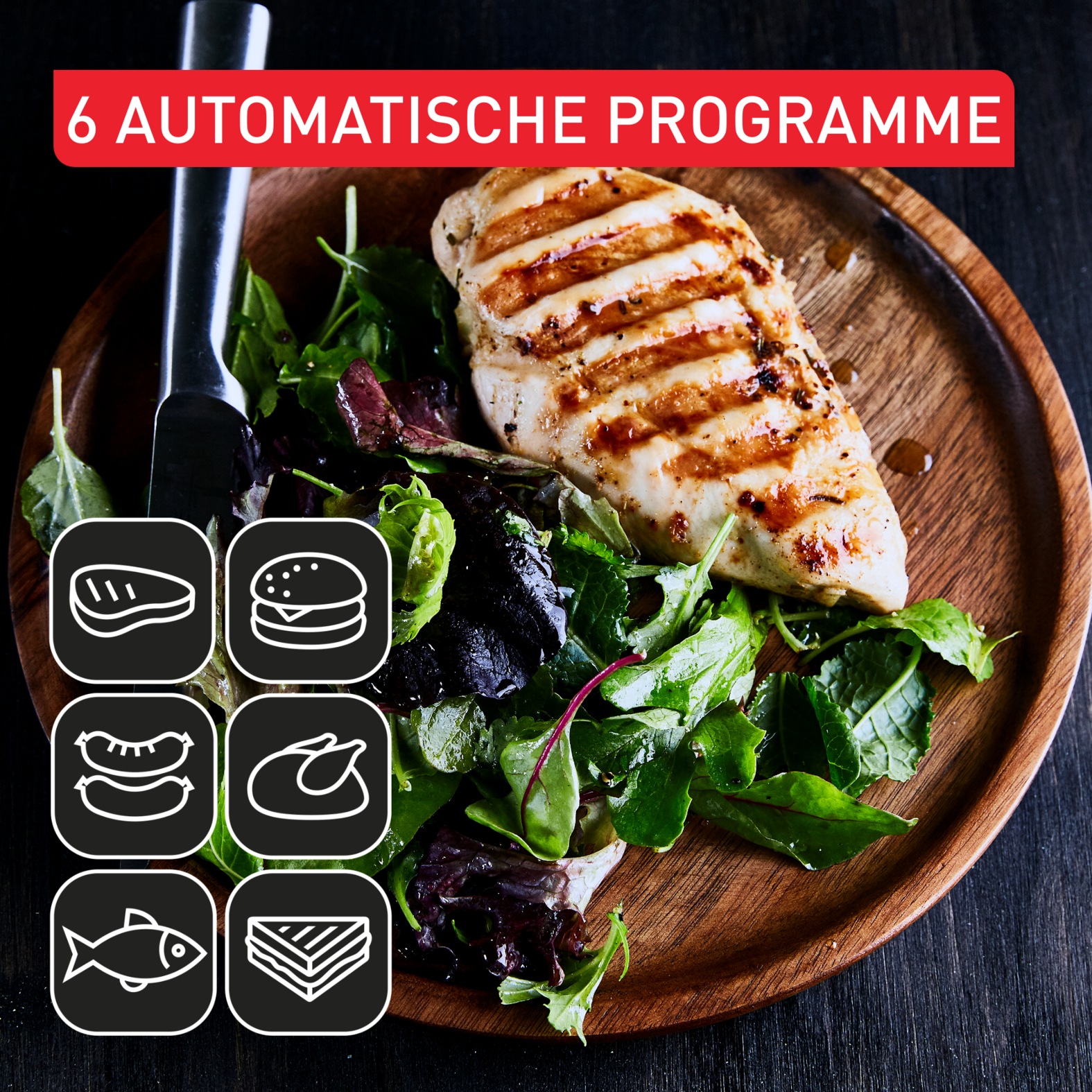 Tefal Kontaktgrill »OptiGrill+, erneuerte Kochstufenanzeige, 6 automatische Programme«, 2000 W, spülmaschinengeeignete Platten, mit Abschaltautomatik, GC717D