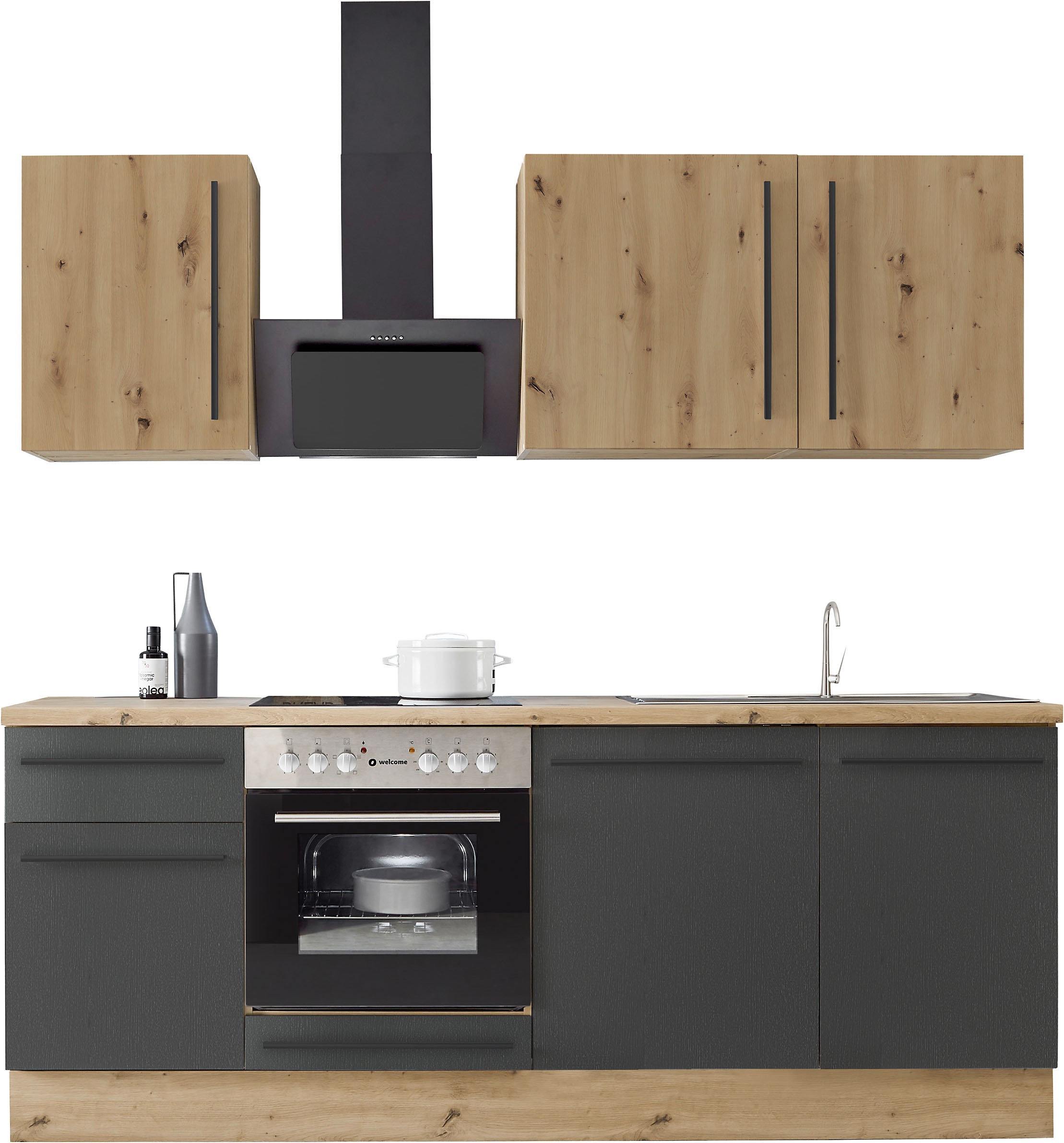 KOCHSTATION Küchenzeile »Florida mit 38mm starker Arbeitsplatte« Breite 220 günstig online kaufen