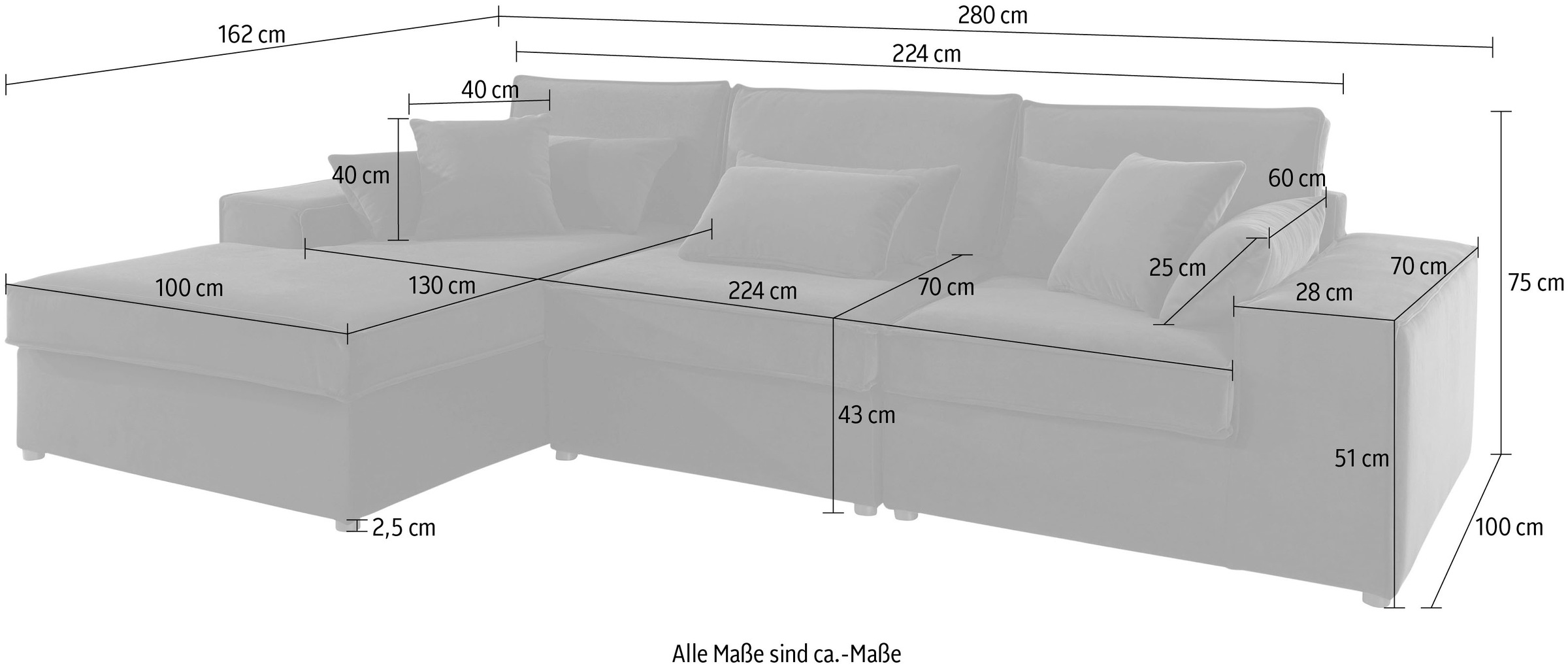RAUM.ID Ecksofa »Florid L-Form«, 3 Teile, bestehend aus Modulen, viele Bezugsqualitäten, auch in Cord