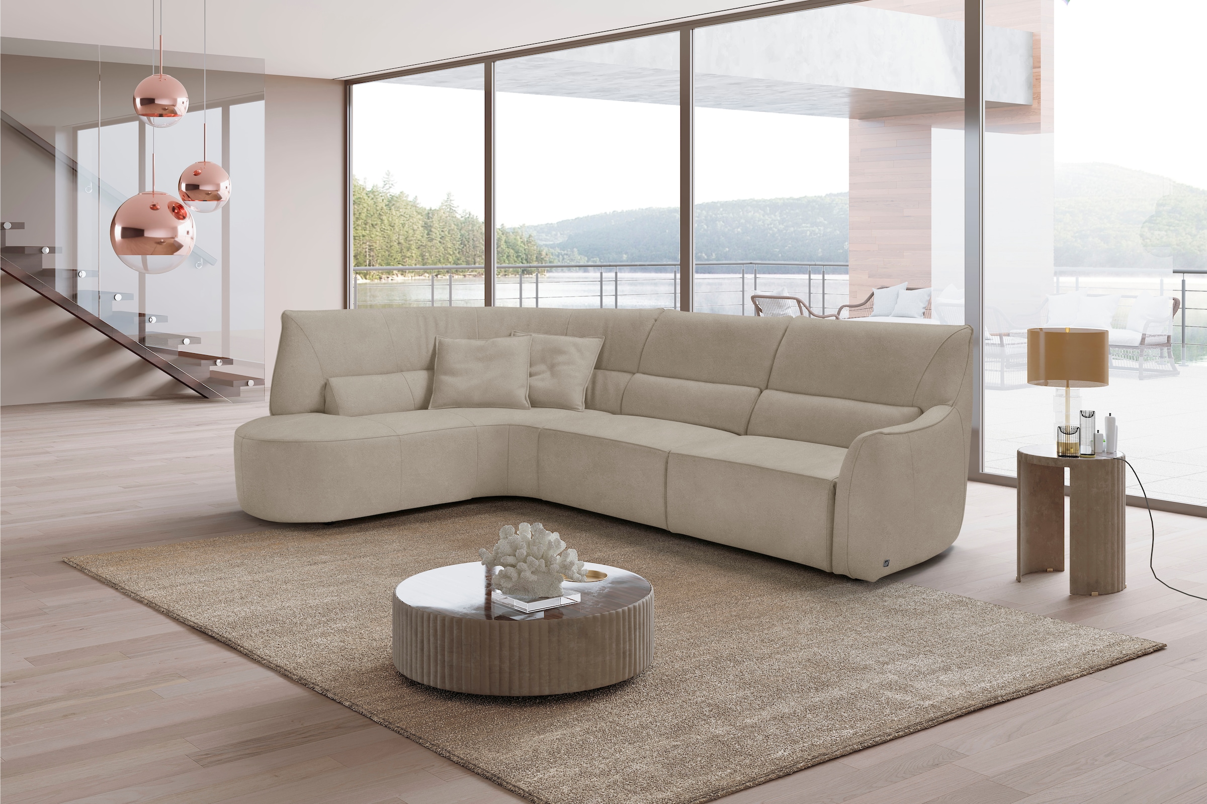 Egoitaliano Ecksofa »Puffy, extravagant & edel, Retro Designsofa, hoher Sitzkomfort, L-Form« mit Ottomane, wahlweise mit und ohne elektrischer Relaxfunktion