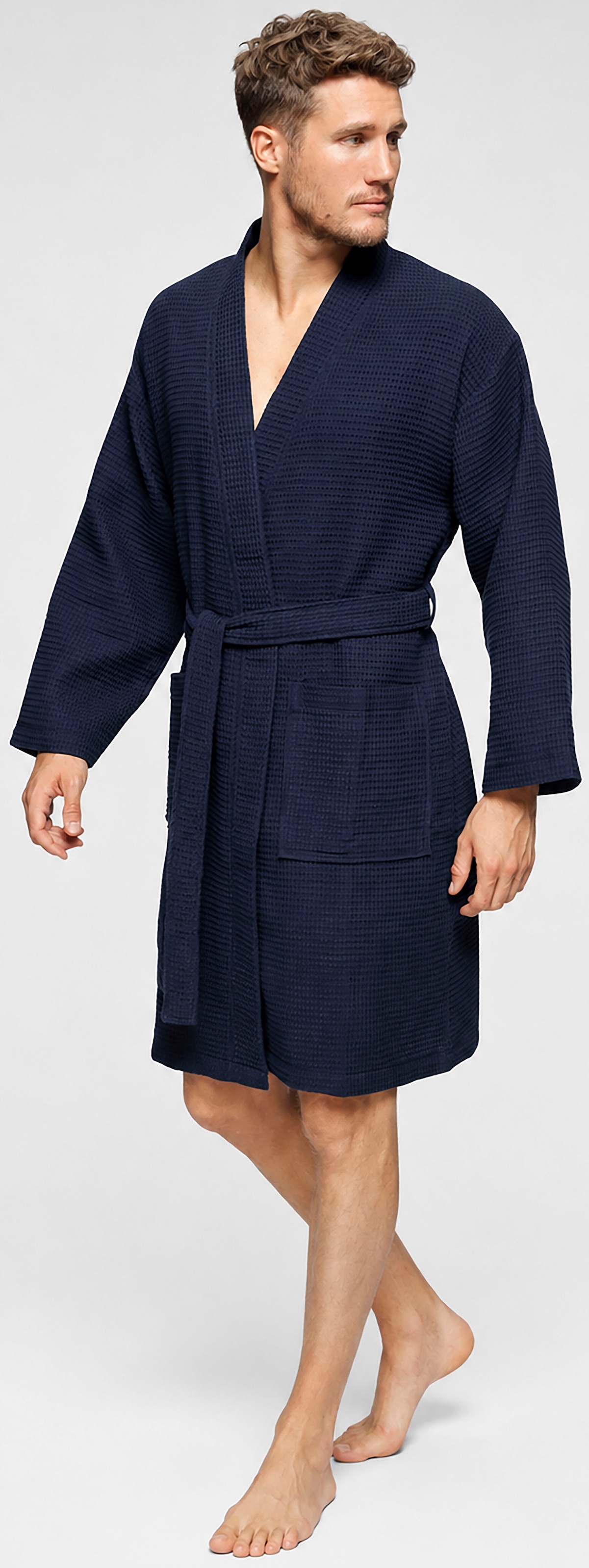 OTTO home Unisex-Bademantel »Nora, ideal für Sauna & Spa, Hotelbademantel, Morgenmantel« 1 Stk. Damen & Herren, Kimono-Kragen, Waffelpiqué, Baumwolle, Reisebademantel