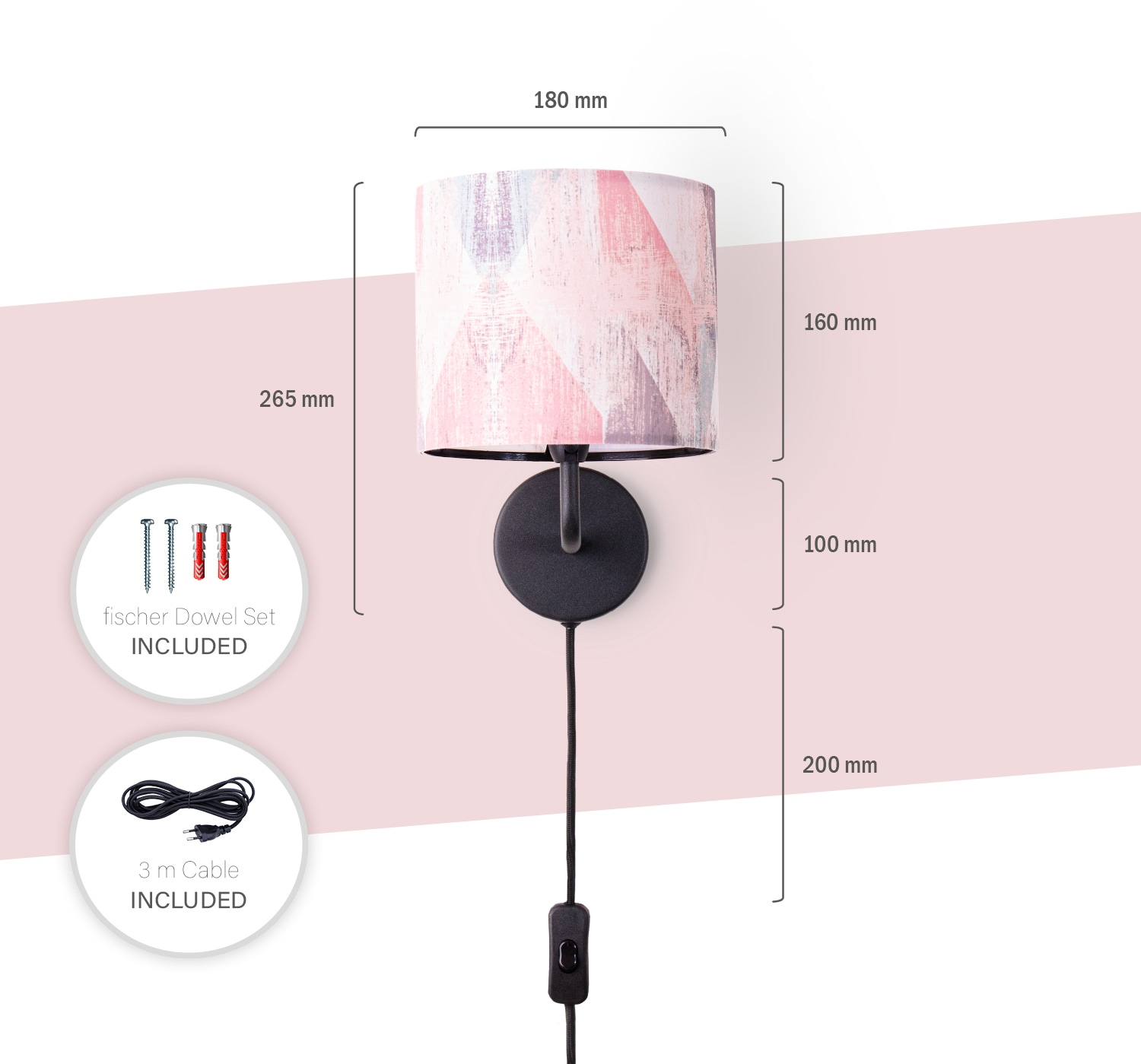 Paco Home Wandleuchte »Mero 102«, 1 flammig, Leuchtmittel E14 | ohne Leuchtmittel, Stecker Flur Lampe Wohnzimmer âˆ…18cm Abstrakt Kabel 3m E14