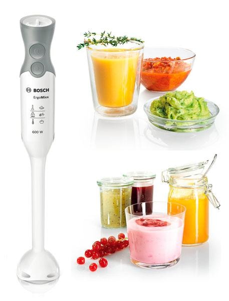 BOSCH Stabmixer »ErgoMixx MSM66020, Becher, Zerkleinerer, 4 Klingen, 12 Stufen, weiß«, 600 W, Made in Europe