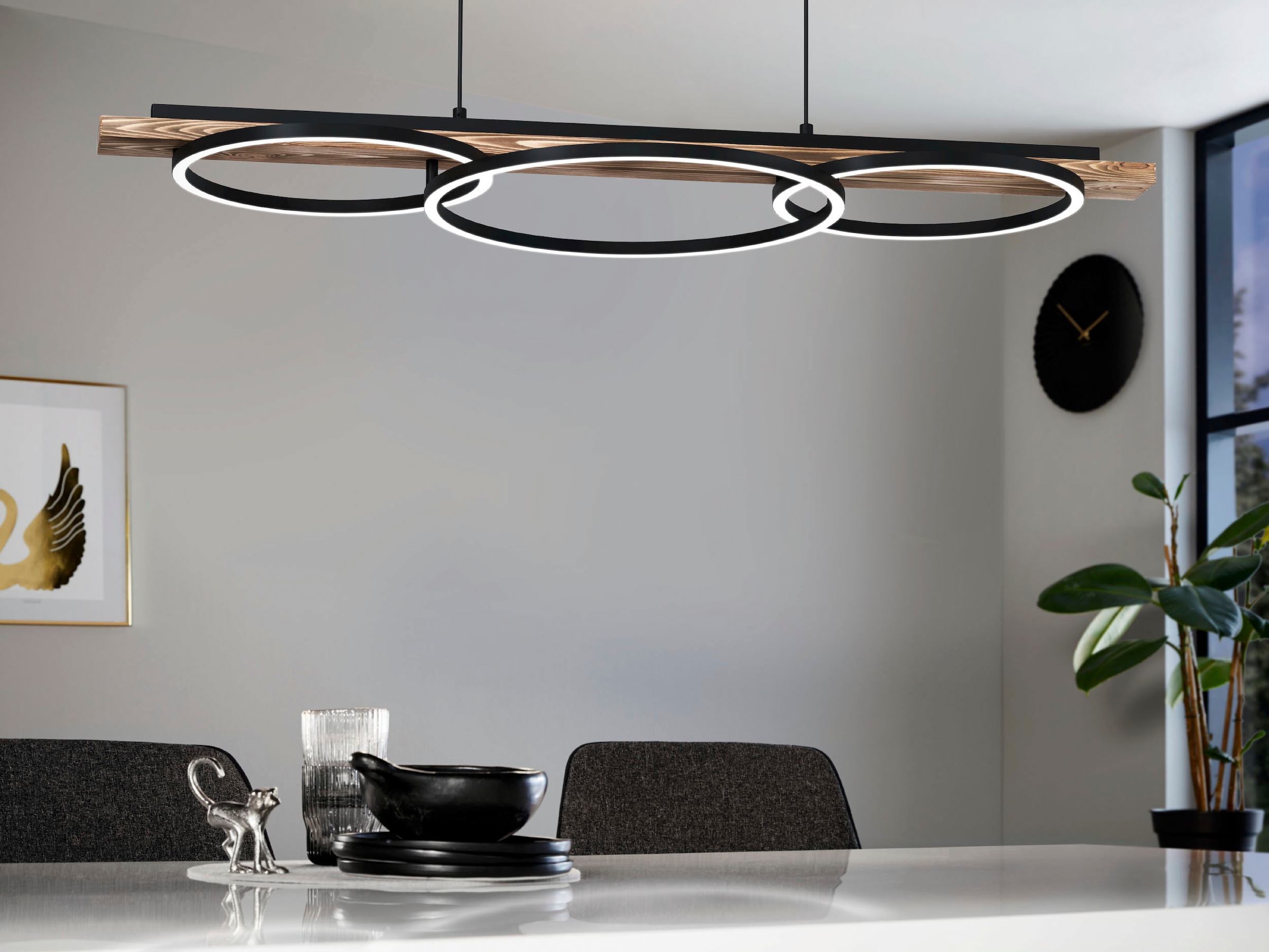 EGLO Hängeleuchte »BOYAL« in schwarz und rustikal aus Stahl, Holz, inkl. LED fest integriert - 2 x 12,5 Watt und 1 x 15,5 Watt, warmweiß