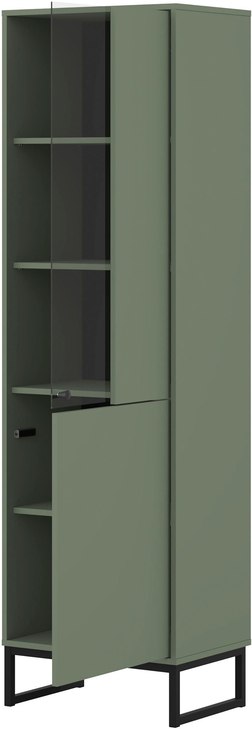 OTTO home Vitrine »Loft, Höhe 180 cm, moderne Standvitrine mit 2 Türen, Metallkufen« Hochschrank mit viel Stauraum, Glastür und verstellbaren Einlegeböden
