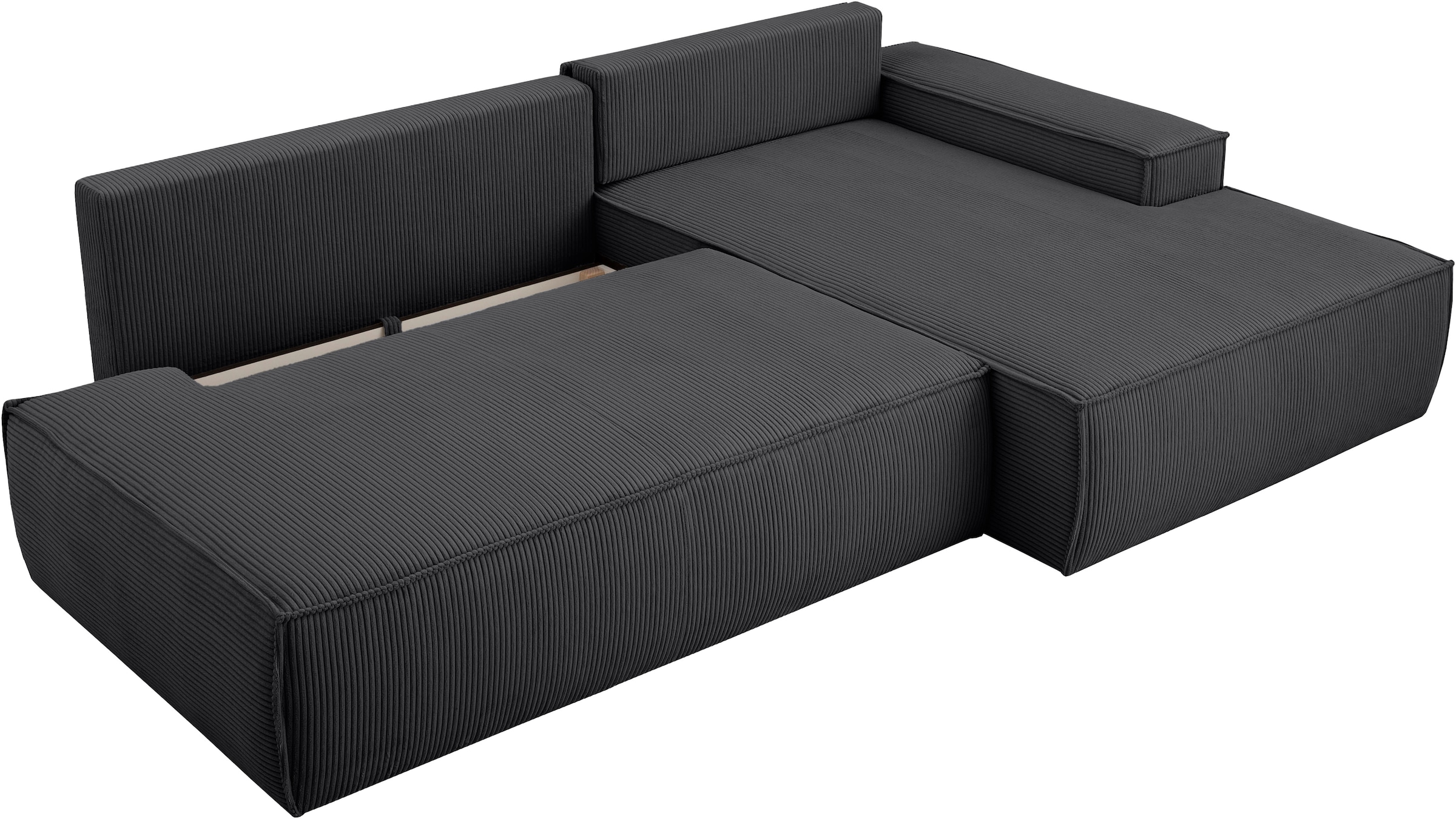 Home affaire Ecksofa »SHERWOOD,  Schlafsofa in L-Form offen (275cm), Cord, Leinenoptik« Schlaffunktion und Bettkasten, Kedernaht, hoher Sitz- & Liegekomfort,