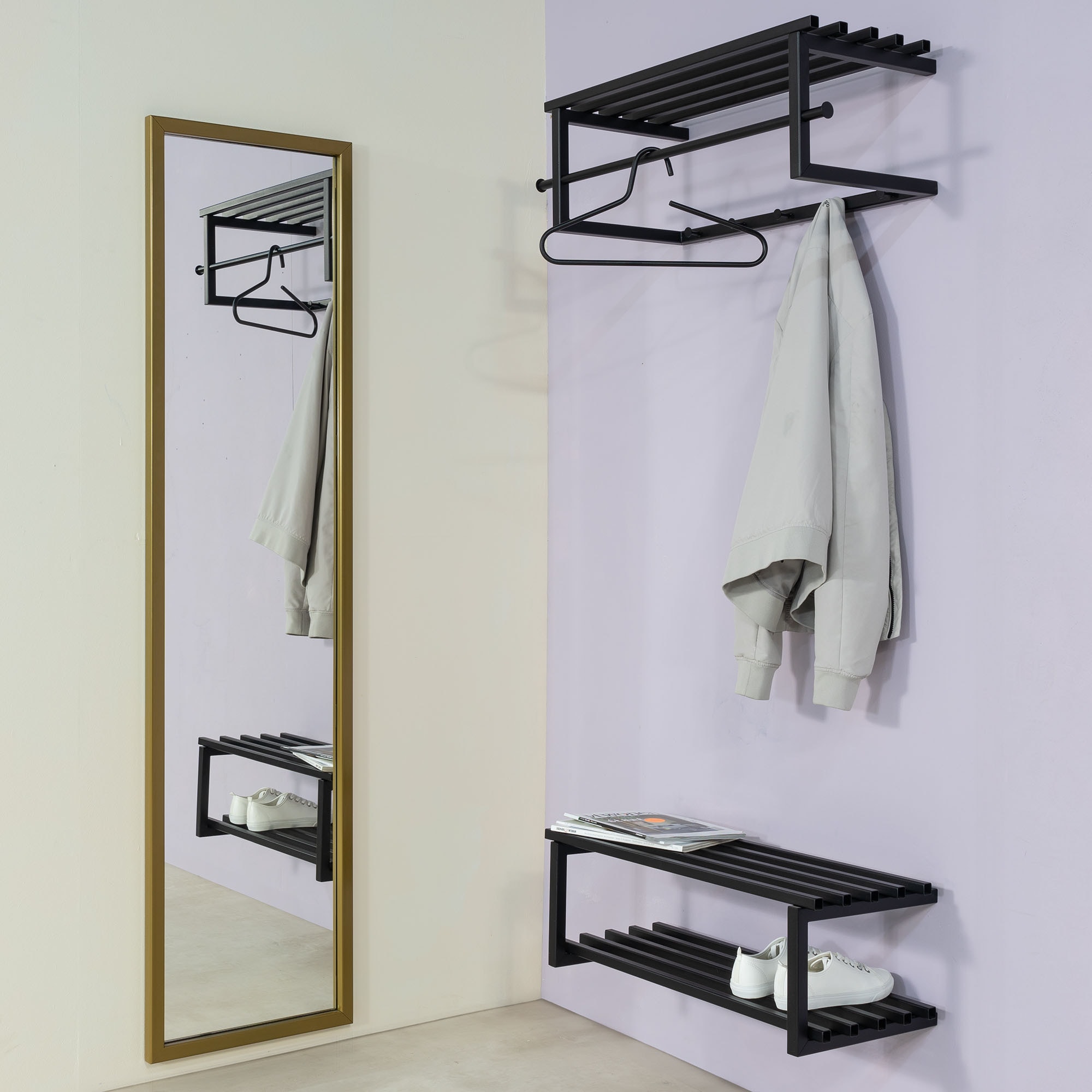 Spinder Design Garderobenleiste »MARCO«, (1 St.), Wandgarderobe aus Stahl mit 5 Haken, Hutablage und Kleiderstange
