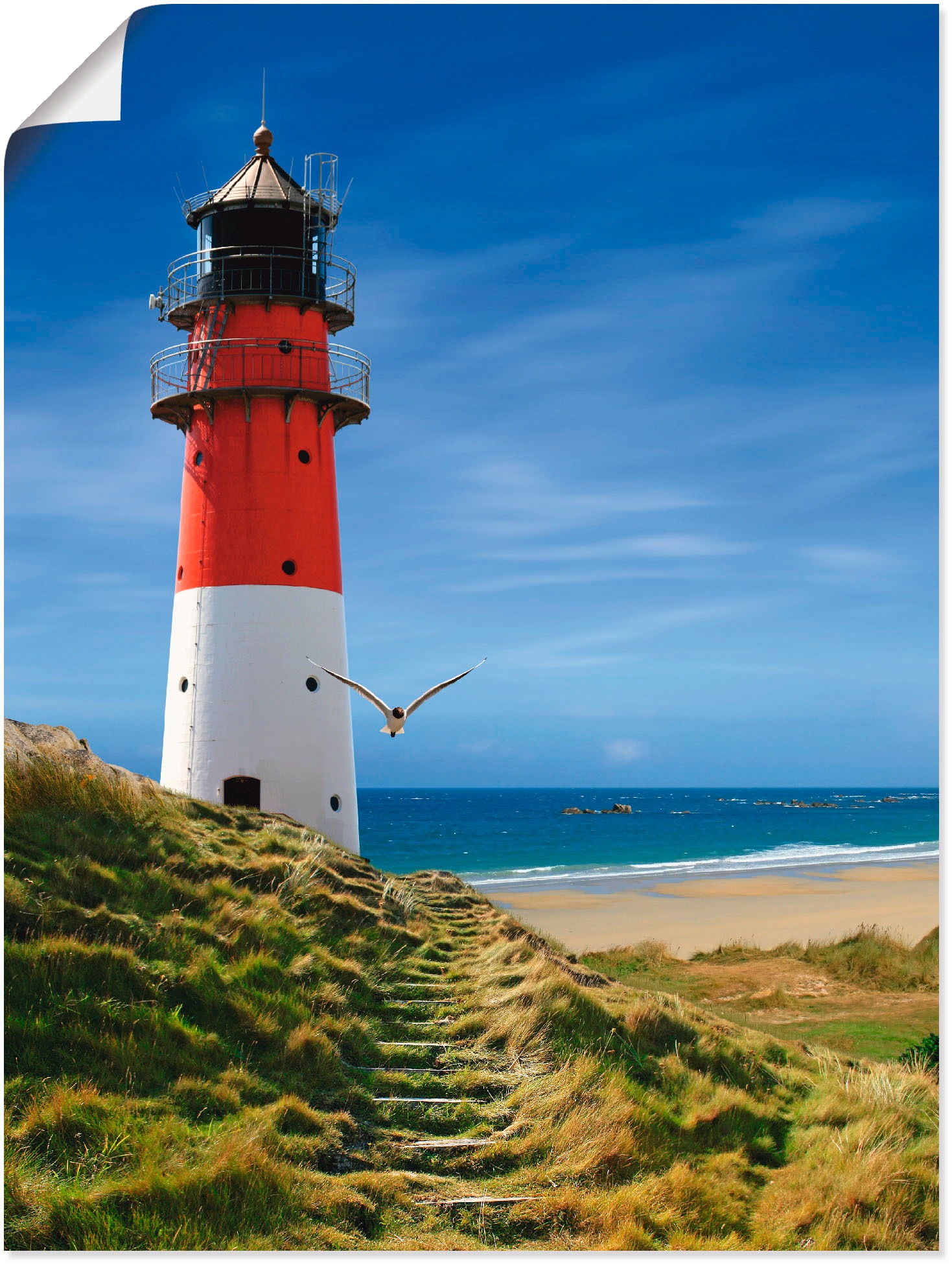 Artland Wandbild »Leuchtturm am Deich«, Gebäude, (1 St.), als Leinwandbild, günstig online kaufen