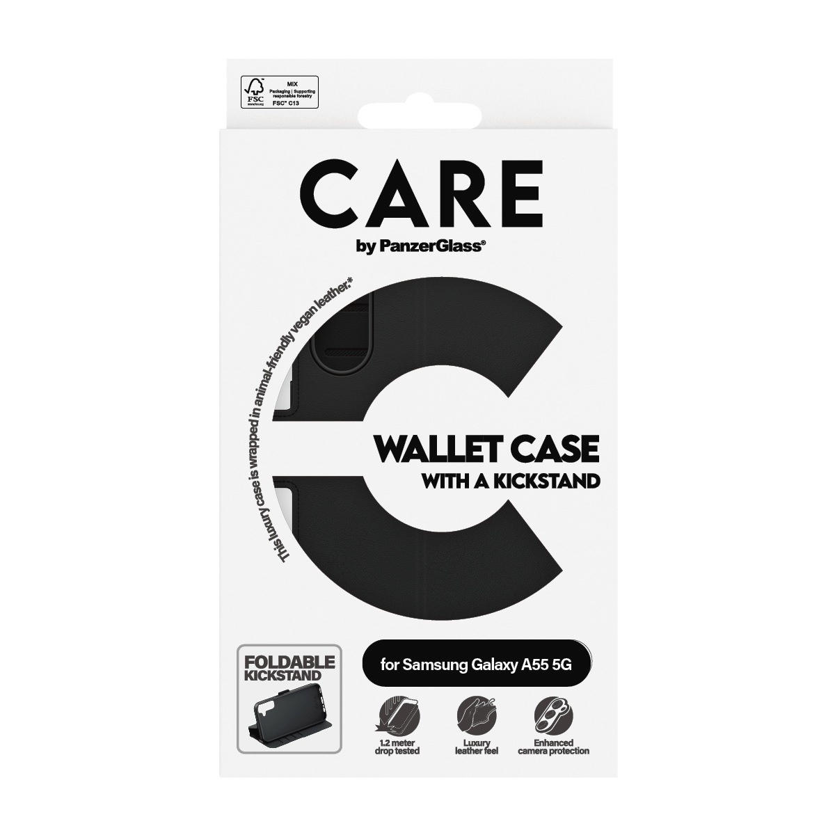 CARE by PanzerGlass Handyhülle »Wallet Case with Kickstand für Samsung Galaxy A55 5G«, Backcover, Schutzhülle, Handyschutzhülle, Case, Schutzcase, stoßfest