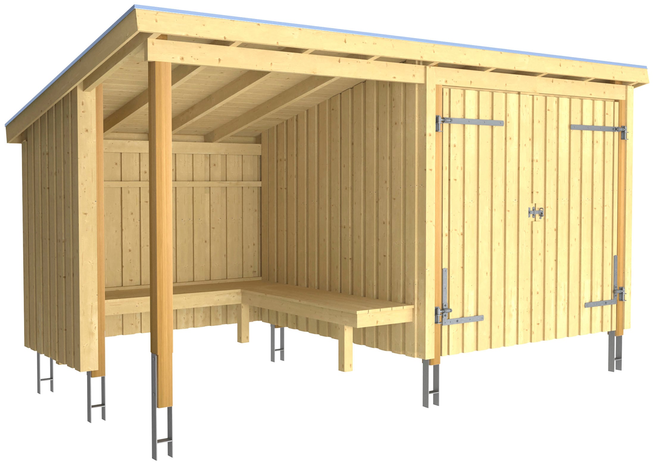 PLUS Gartenhaus »Nordic«, (Packung), Grillhütte 9,5 m² mit Doppeltür, Dachpappe/Aluleisten/H-Füße