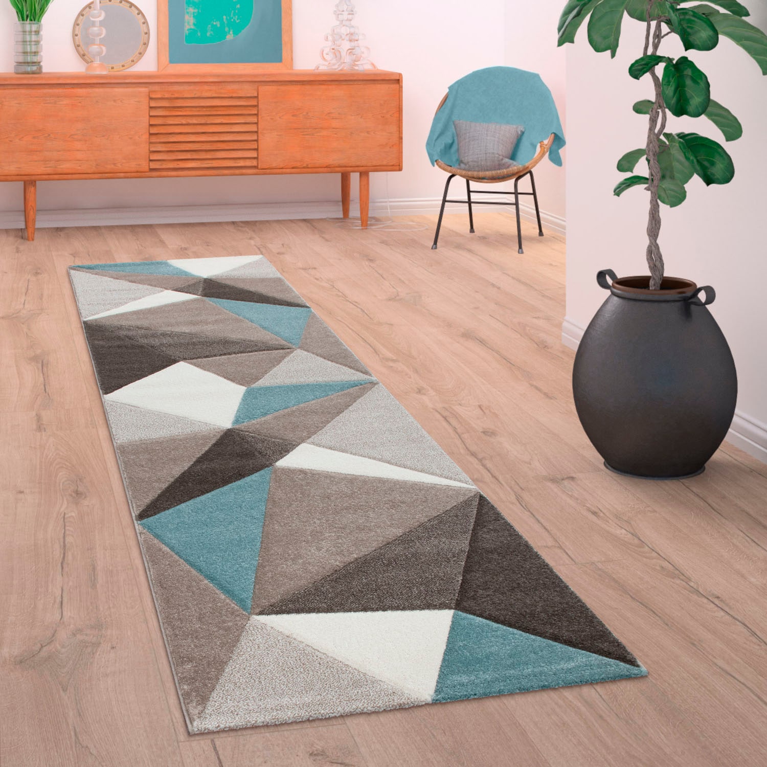 Paco Home Läufer »Lara 237«, rechteckig, 16 mm Höhe, Teppich-Läufer, Kurzflor, modernes Design, mit Konturenschnitt
