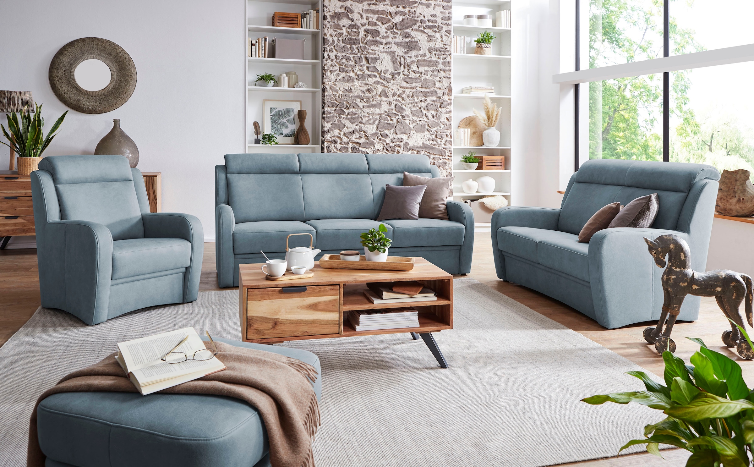 VILLA BECK Polstergarnitur »Varese«, (3 tlg.), Kopfteilverstellung, Set aus günstig online kaufen